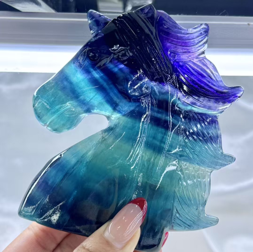 1PC Natural fluorite carved unicorn Skull quartz crystal reiki healing Gem Gift