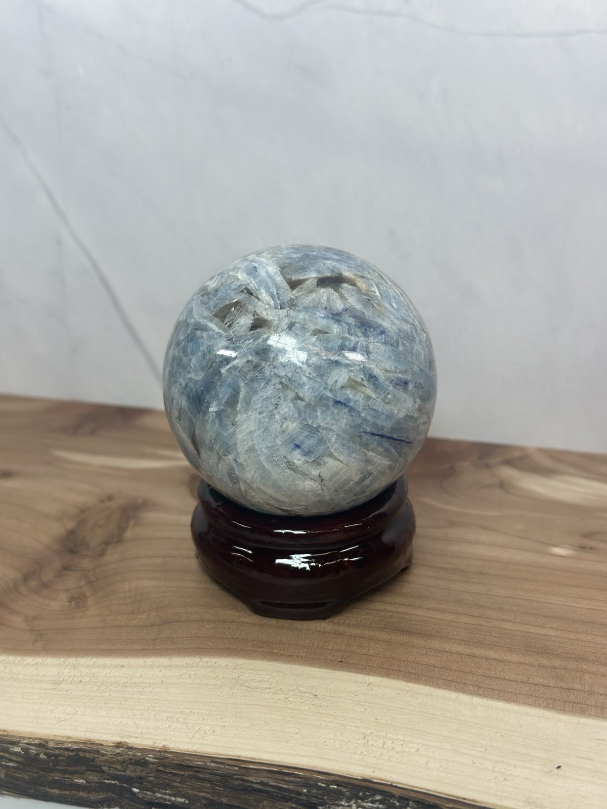Blue Flashy Kyanite Quartz Crystal Sphere 468 Grams 63.2 mm. No Stand