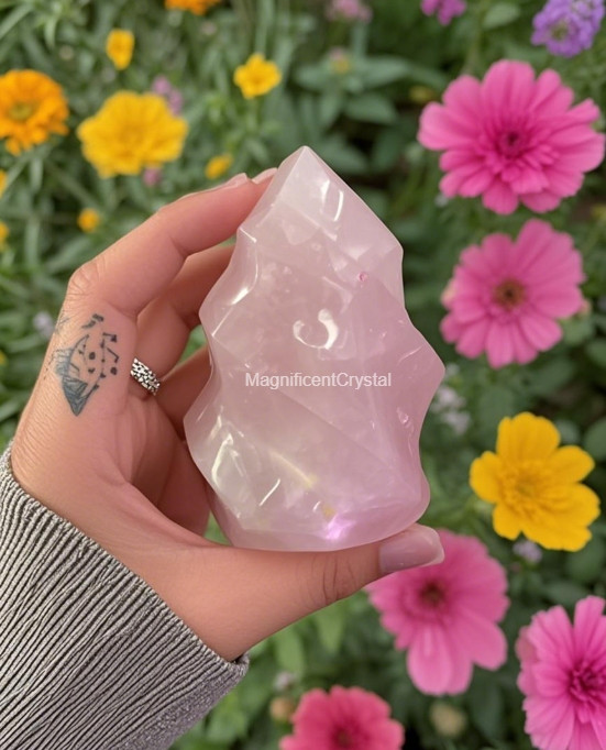 1pc Natural Rose Quartz Flames Pink Crystal Tower Home Decor Healing Energy Gift