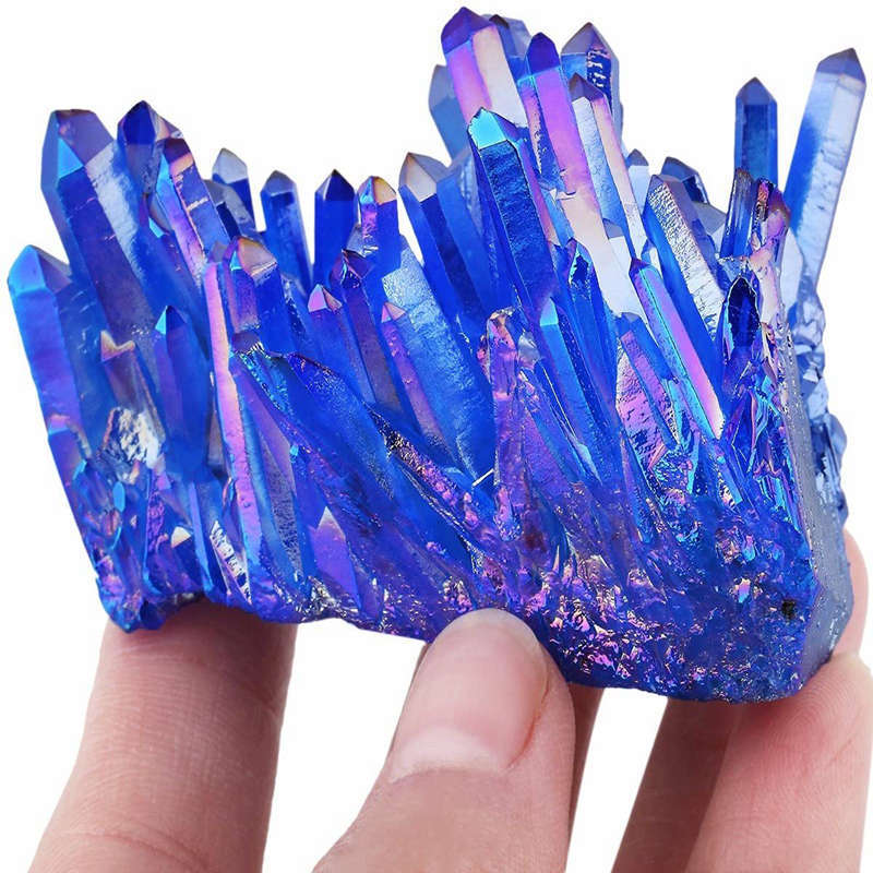 120g Big Natural Aura Blue Titanium Stone Quartz Crystal Cluster Specimens Reiki