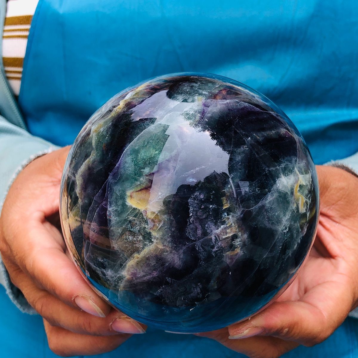3.74LB Natural Crystal Rainbow Fluorite Sphere Display Ball Reiki Healing