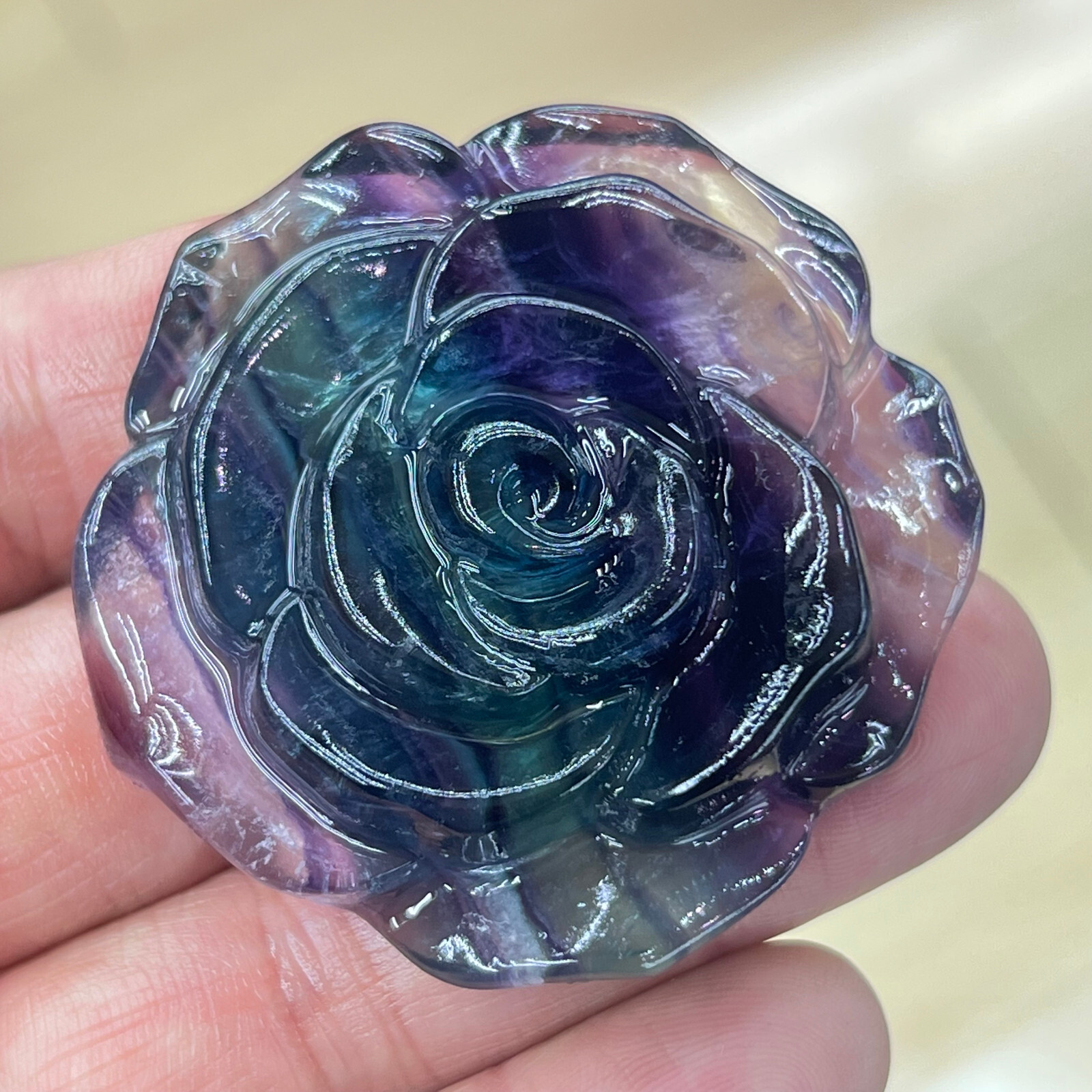 2″+Natural Colorful fluor Quartz Hand Carved flower skull Crystal Healing 1pc