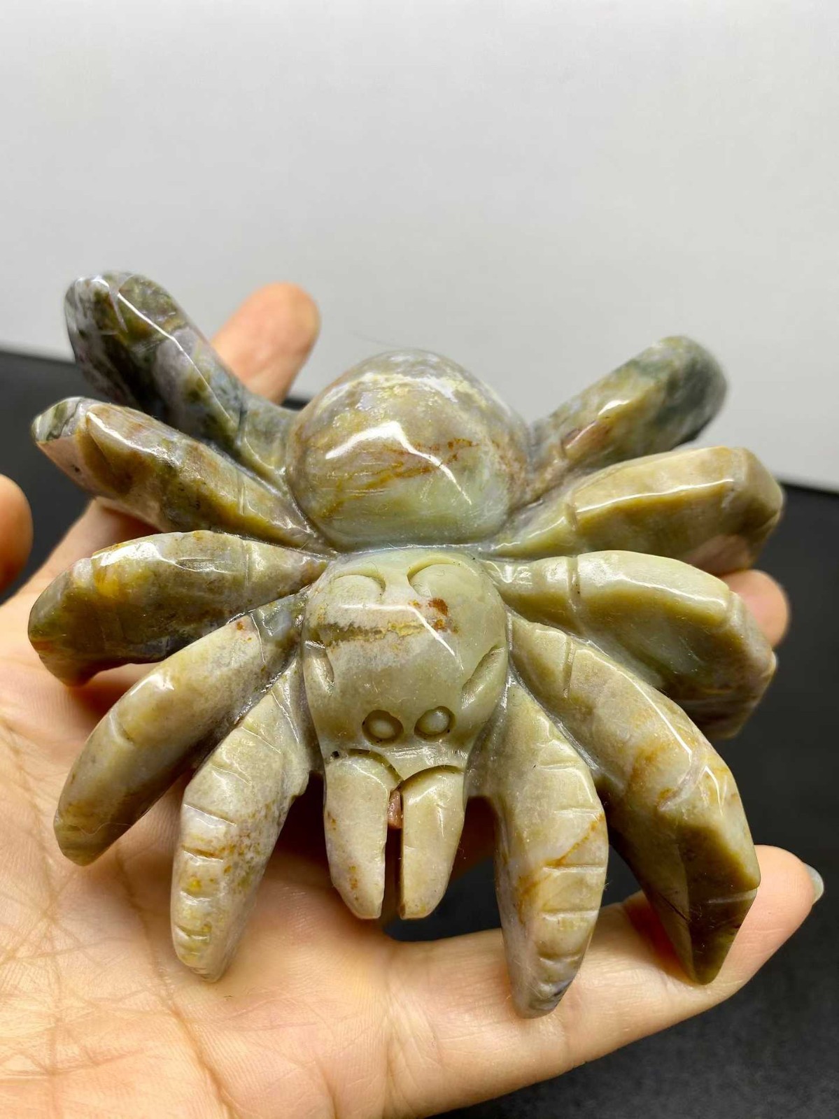 1pc Natural Ocean Jasper Quartz Carved Spider Skull Crystal Reiki Healing Decor