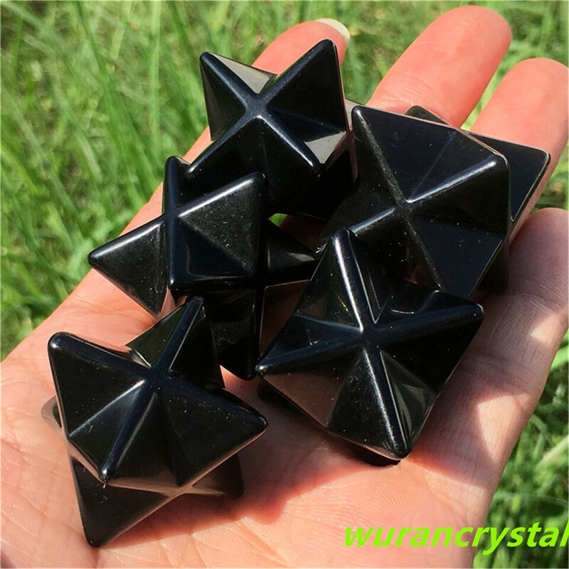 1.5″ Natural Obsidian Merkaba Star Geometry Chakra Quartz Crystal Healing 1PC