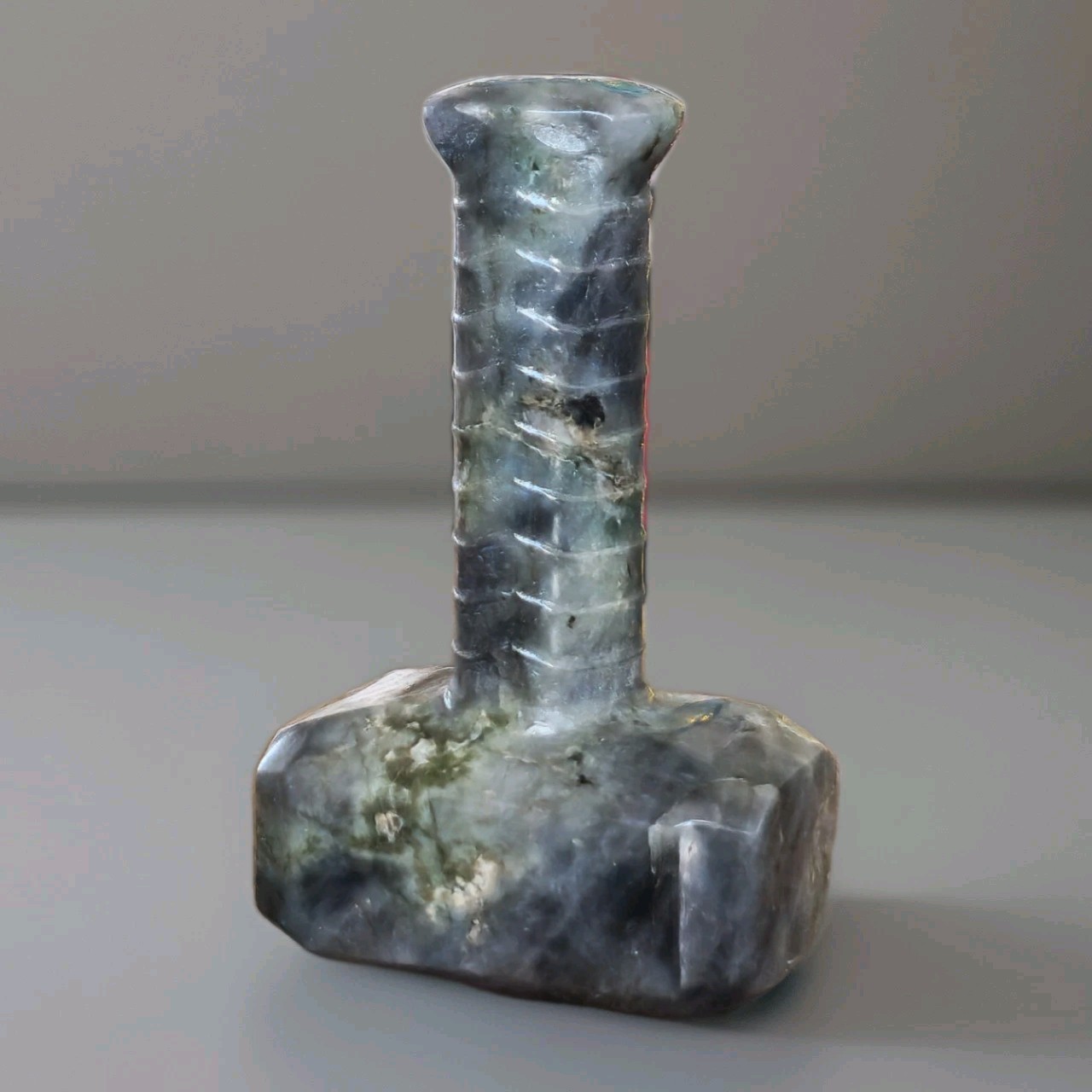 Polished Labradorite Carved Thor Hammer Mjolnir 3.75″ – 212 Grams – USA
