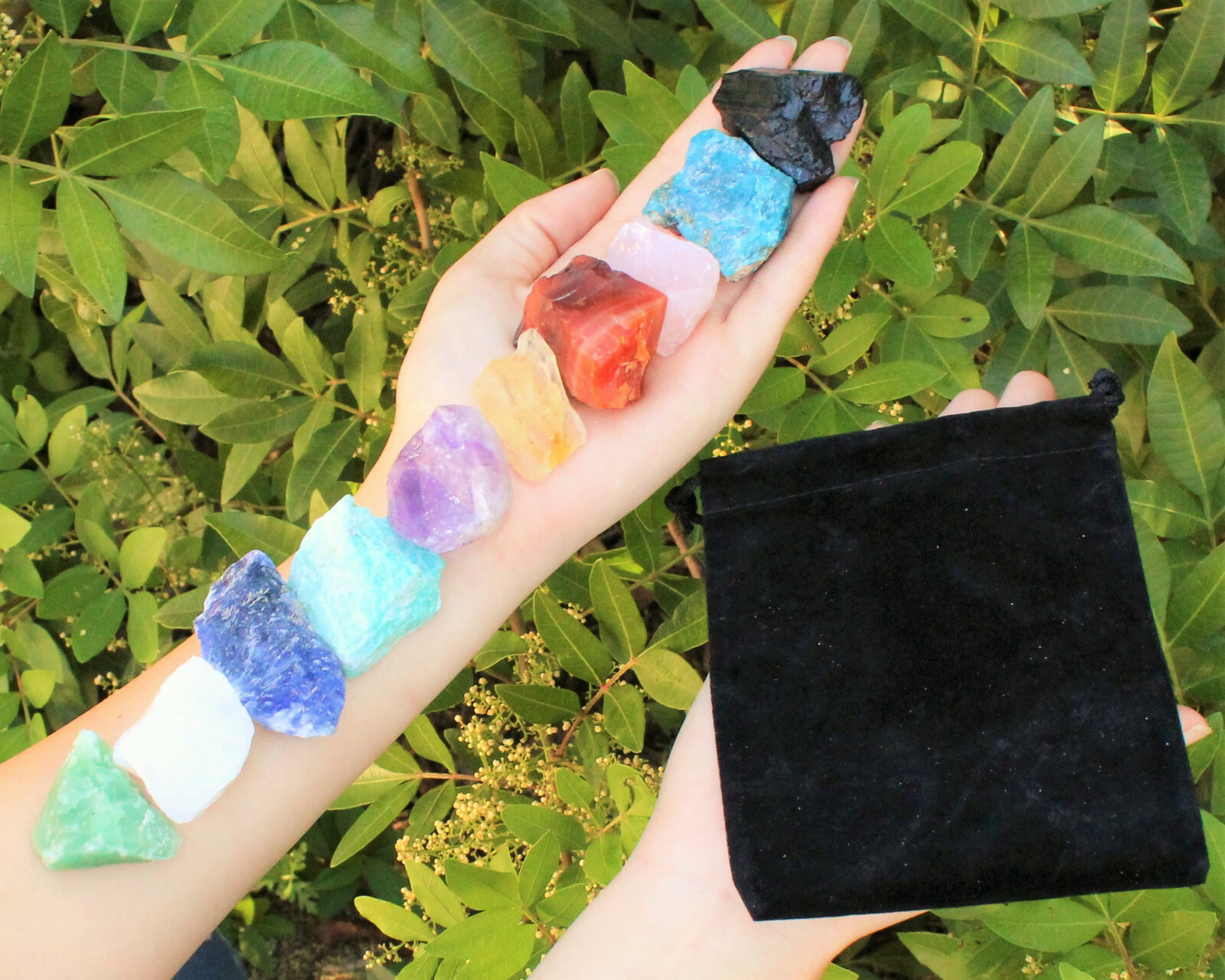 Beginners Crystal Kit 10 pcs in Velvet Pouch: Most Popular Rough Crystals LARGE
