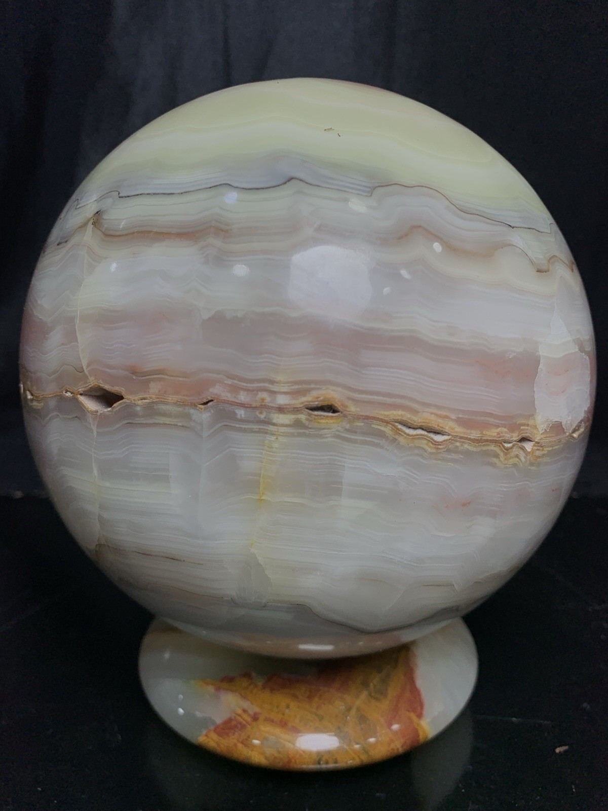 Large 95mm Green Banded Onyx Sphere 4.636kg Calcite Crystal Orb Specimen Stand