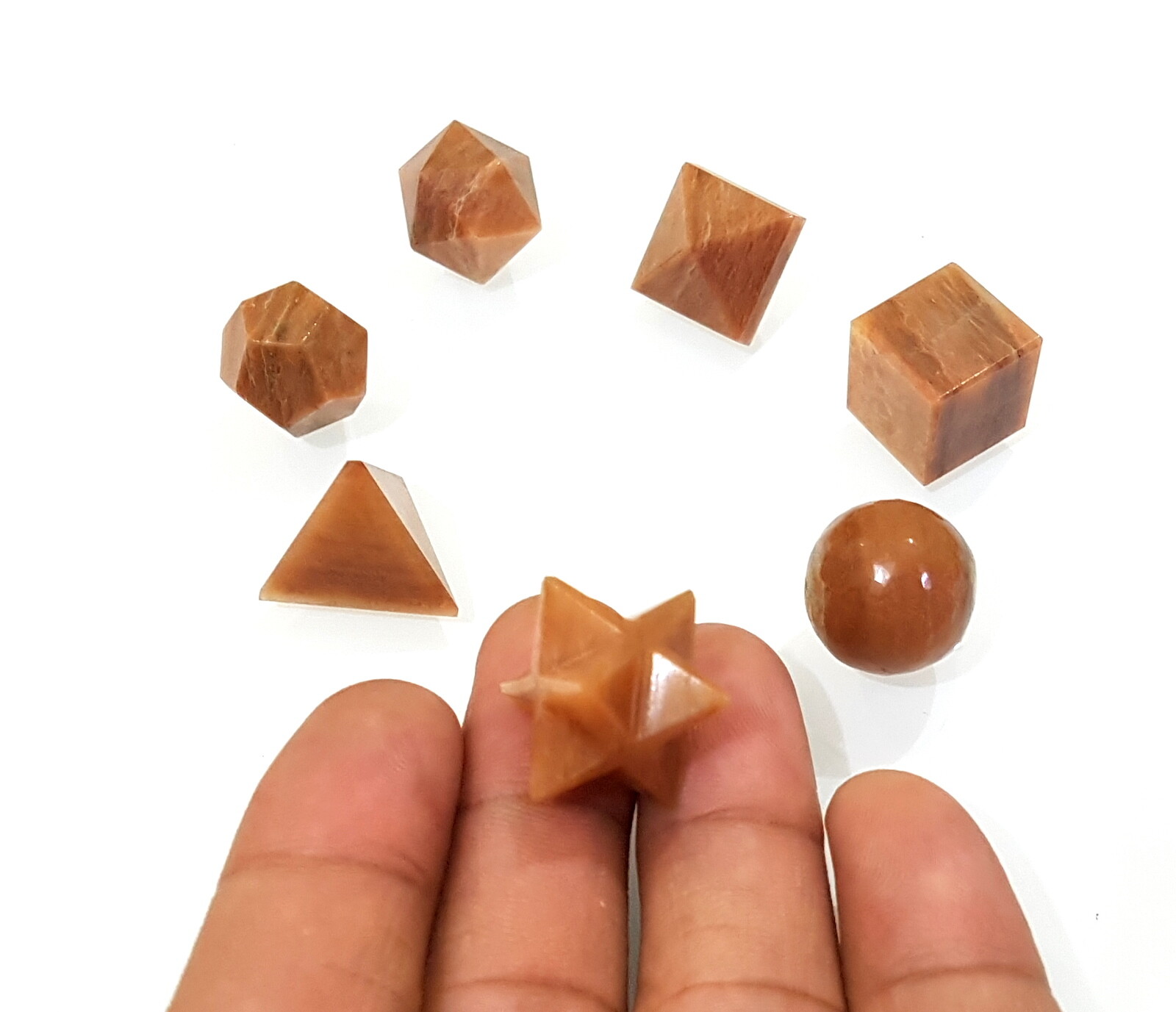 Red Aventurine Healing Sacred Geometry Set of 7 Different Shapes Platonic Solids