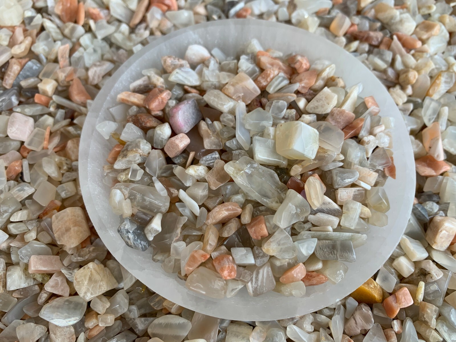 Moonstone Mix Semi Tumbled Gemstone Mini Chips 5-15 mm, Wholesale Bulk Lot