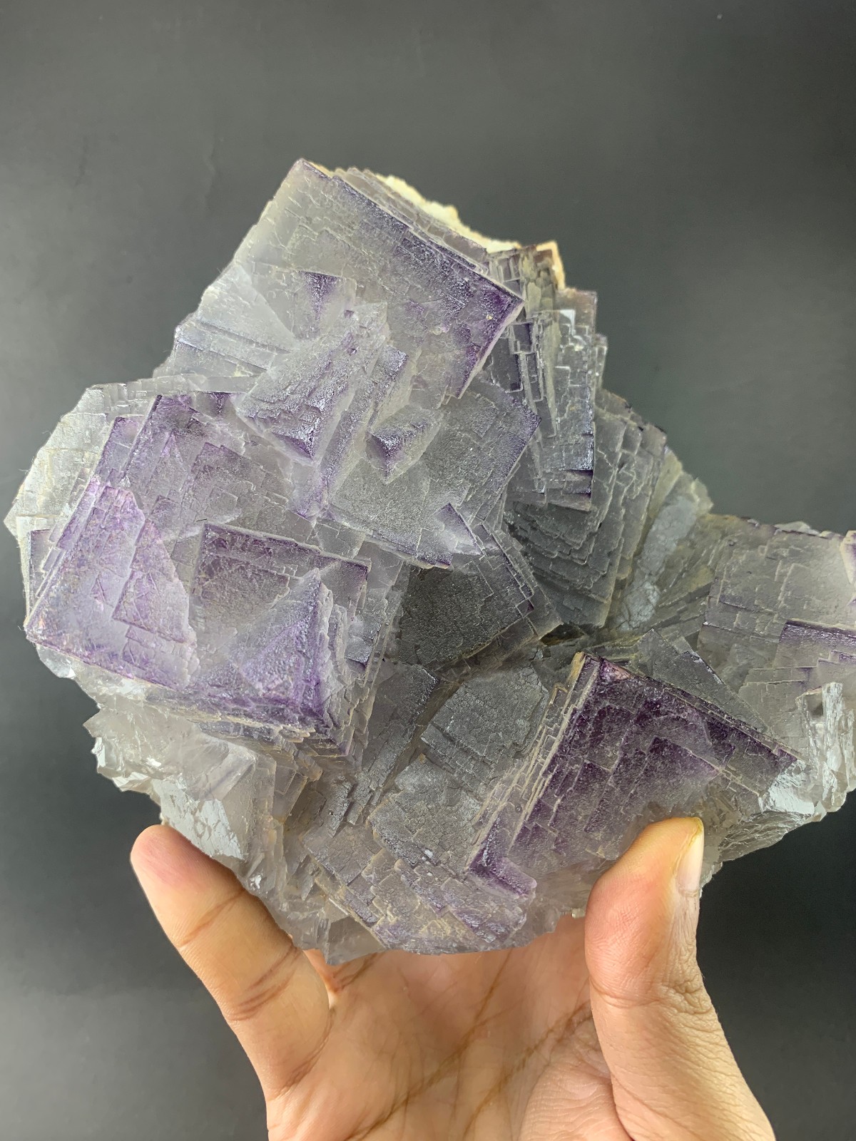 4.5 LB RARE CUBIC STEPPED FLUORITE WITH PURPLE EDGES CRYSTAL MINERAL SPECIMEN.
