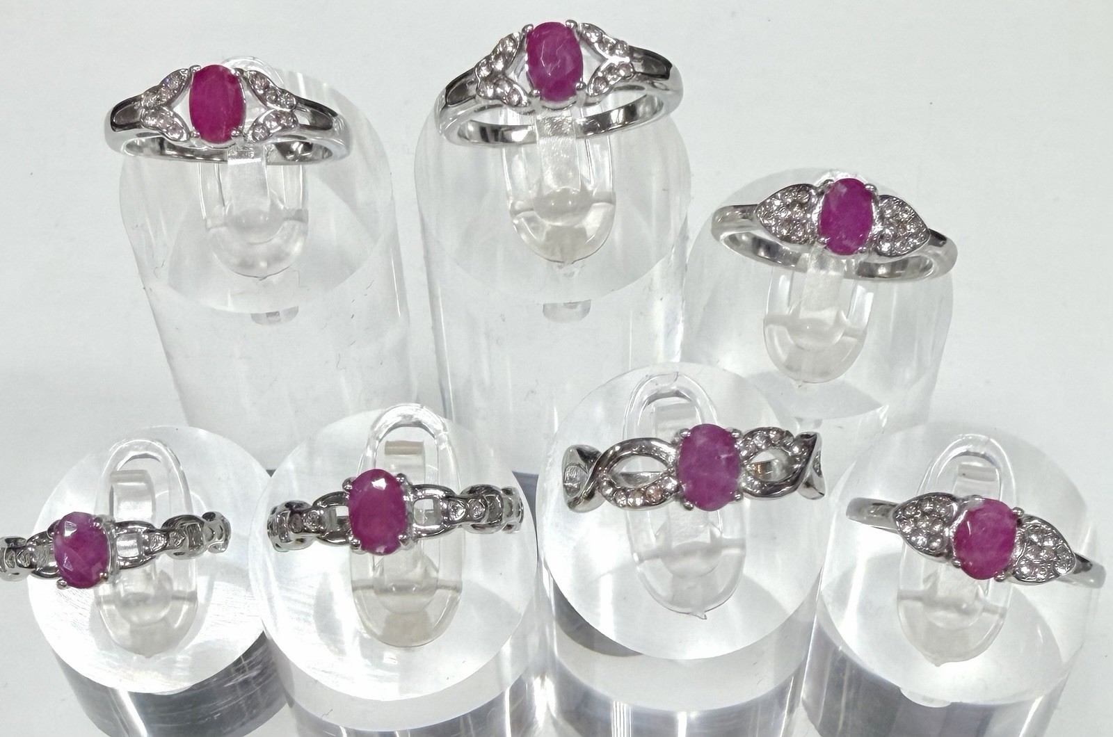 Wholesale Lot 7 Pcs Natural Ruby Stainless Steel Rings(316) Crystal 4x6mm