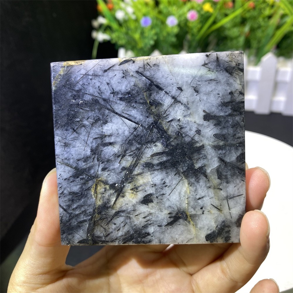 0.8LB 2.7″ Natural Black Rutiled Quartz Pyramid Statue Crystal Reiki Heal Decor