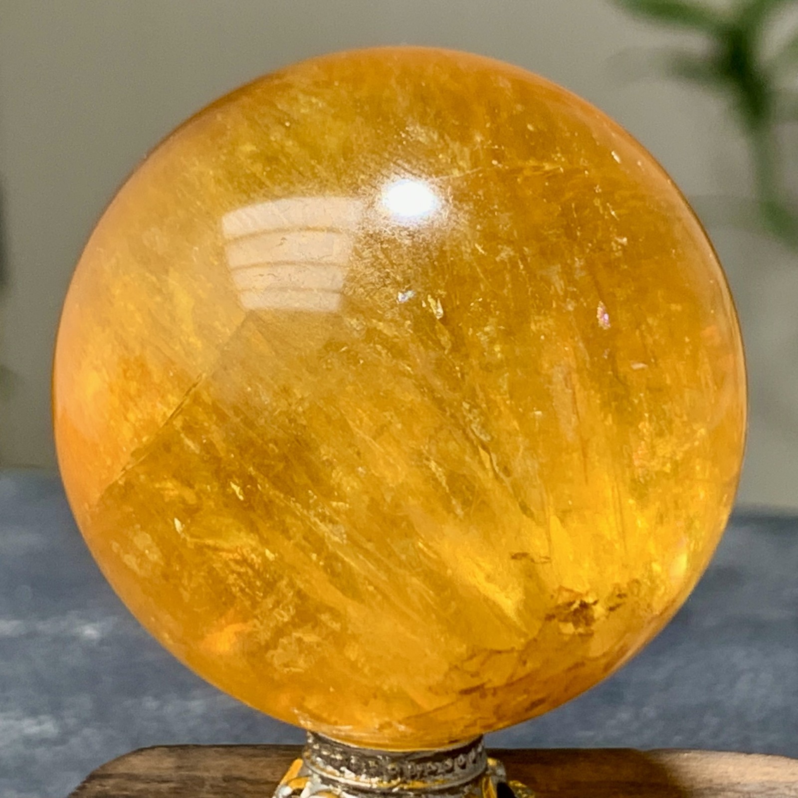 126G Natural yellow fluorite and mica symbiotic crystal ball healing