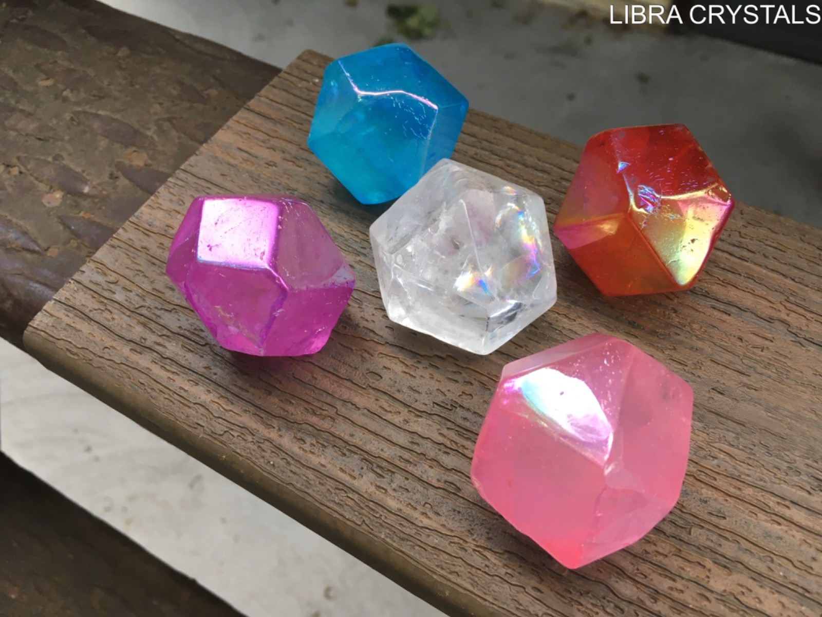 Rainbow Aura Quartz Crystal Grid Set 5 Piece Sacred Geometry Divination Stones