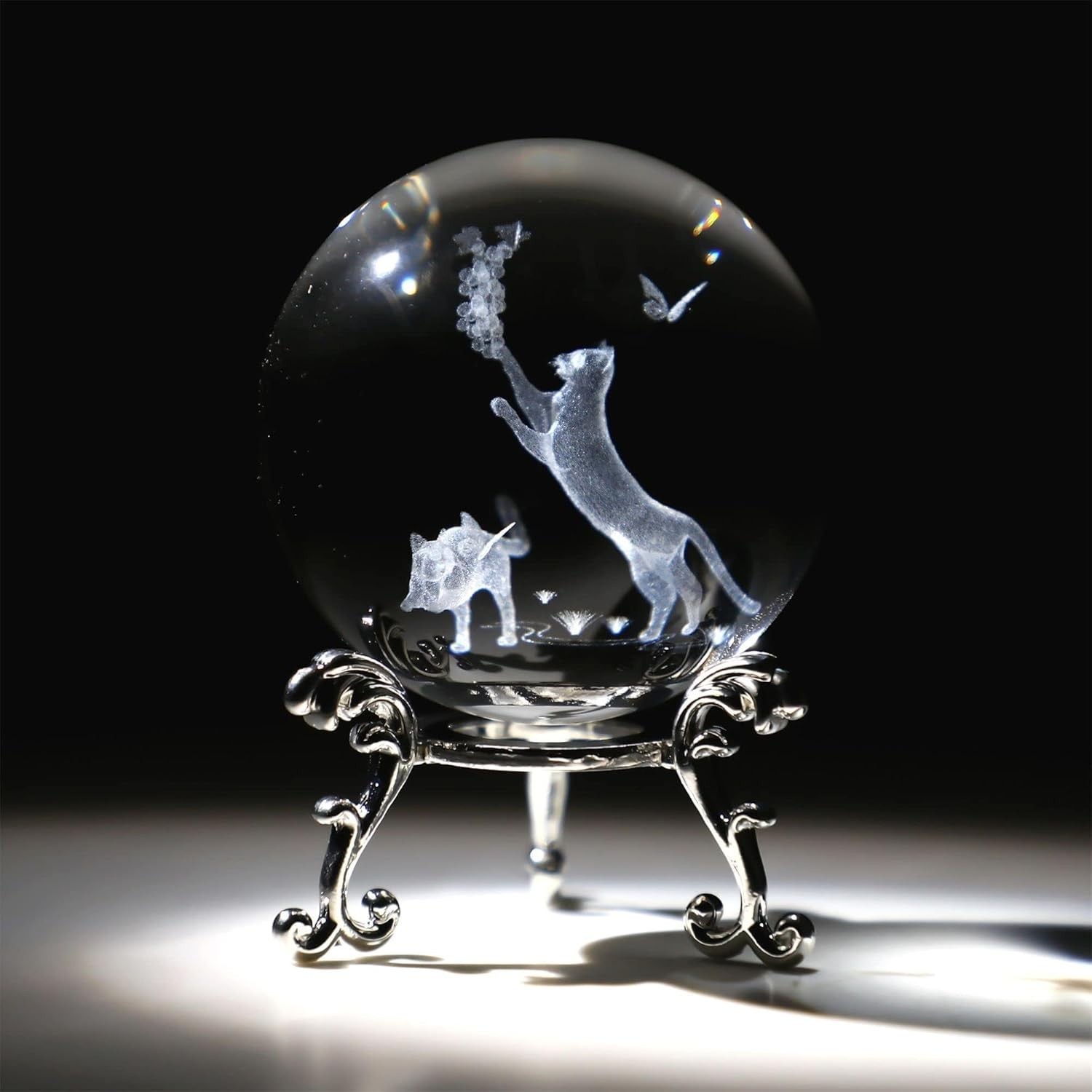Cat Crystal Ball with Stand 60mm 3D Laser Engraved Decorative Ball Glass Sphe…