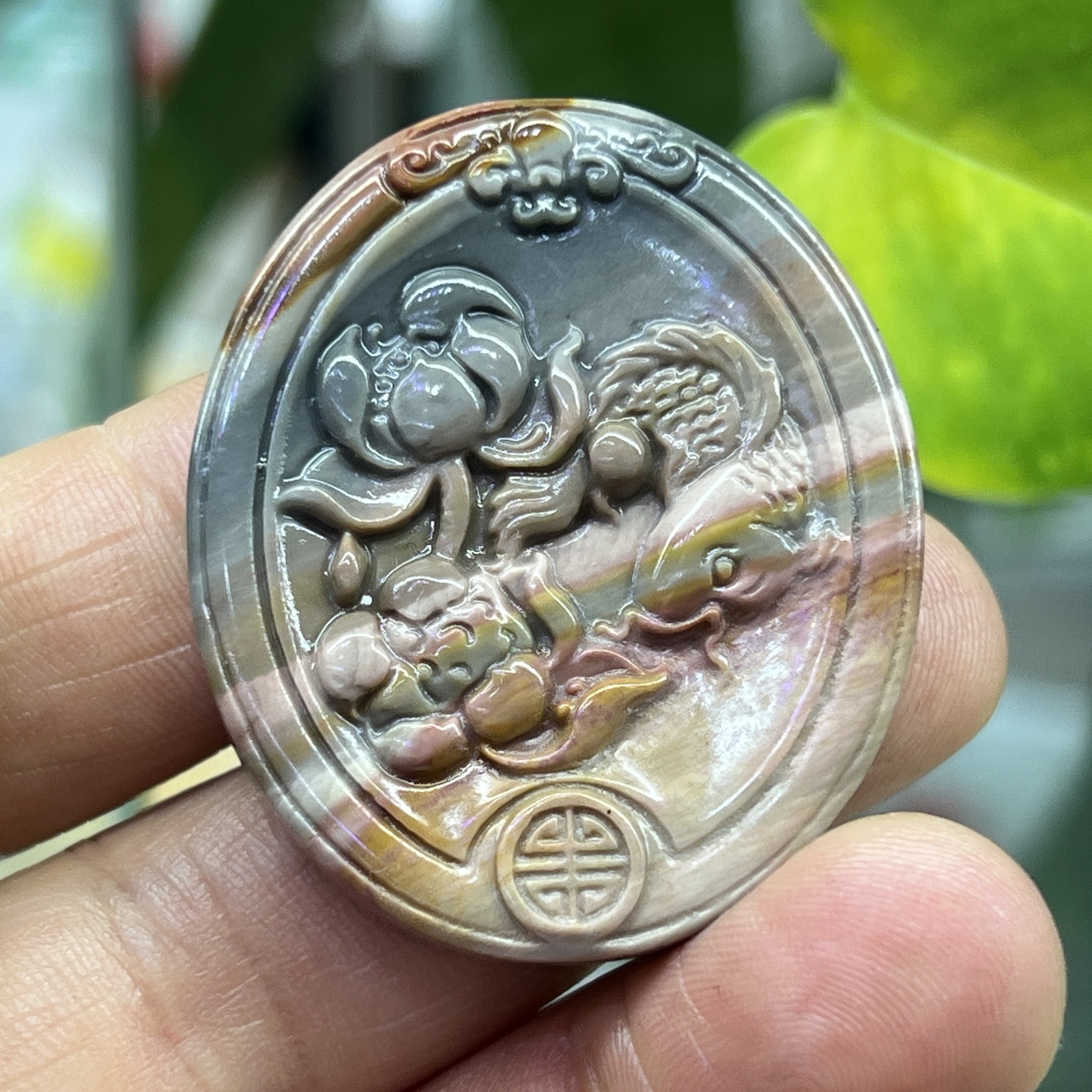 1.5 ” Natural Ocean jasper Carved flower Fish skull Crystal Healing gift1pc