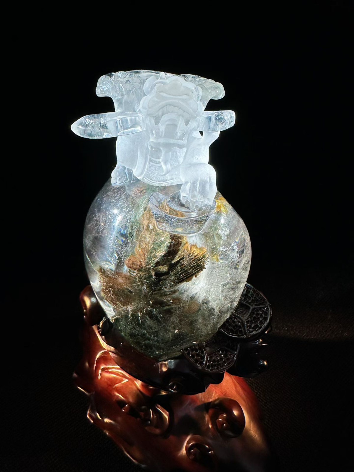 5LB Top Natural Ghost Phantom Quartz Carved Crystal Pixiu Reiki Healing Decor