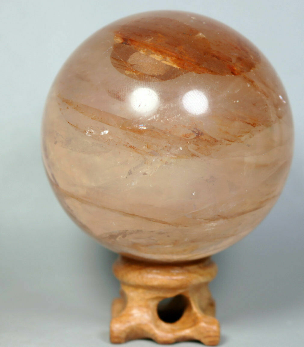 Natural RED FIRE QUARTZ Hematoid Crystal PHANTOM MULTI-INCLUSIONS Sphere Stand