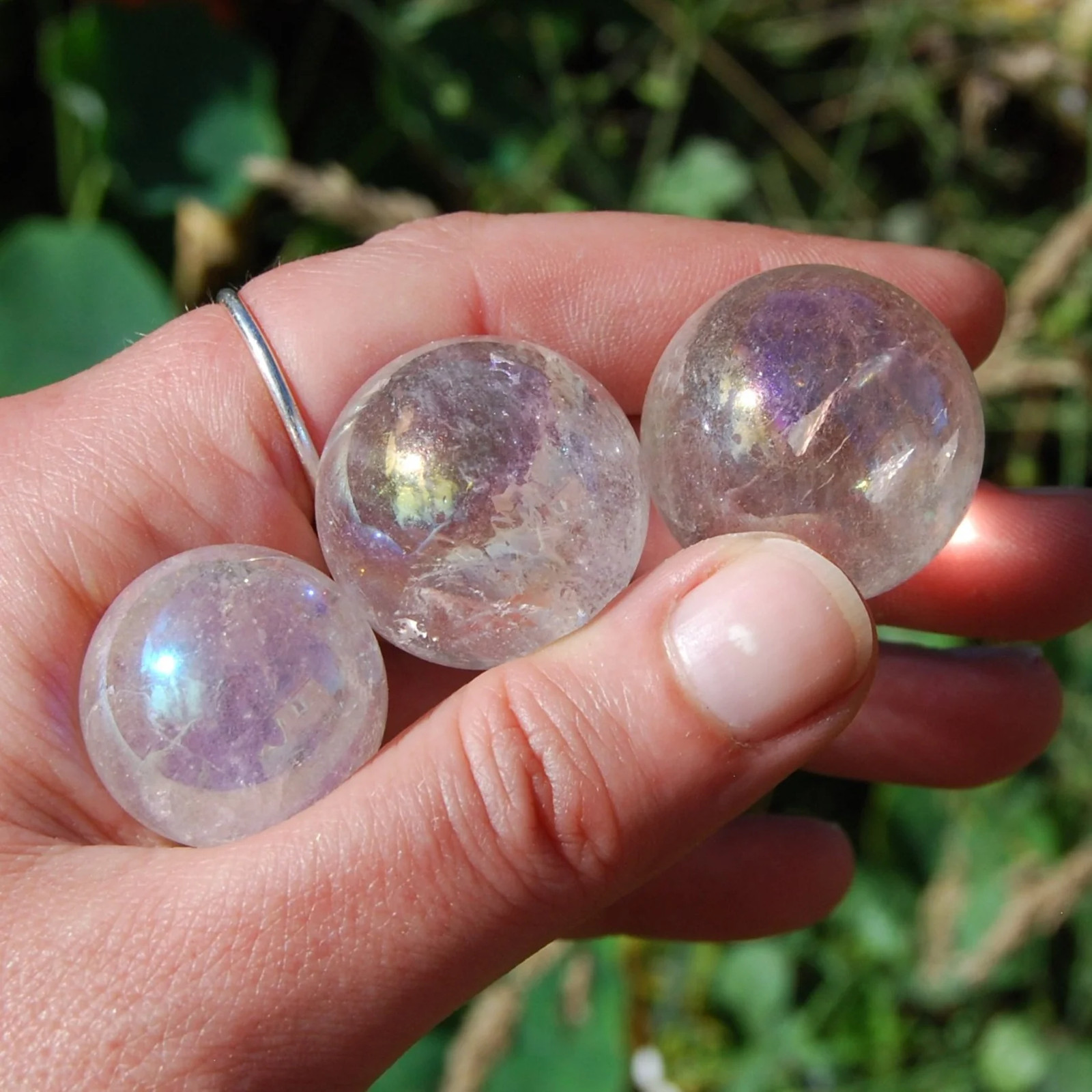 ONE Small Angel Aura Clear Quartz Crystal Sphere, 20mm to 40mm
