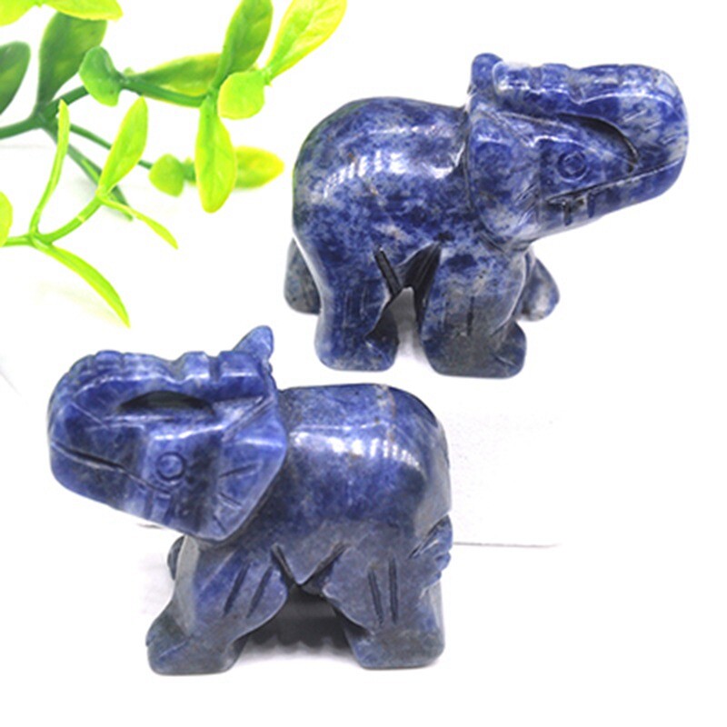 Natural Blue Sodalite Quartz Crystal Carved Baby Elephant Healing Energy Stone