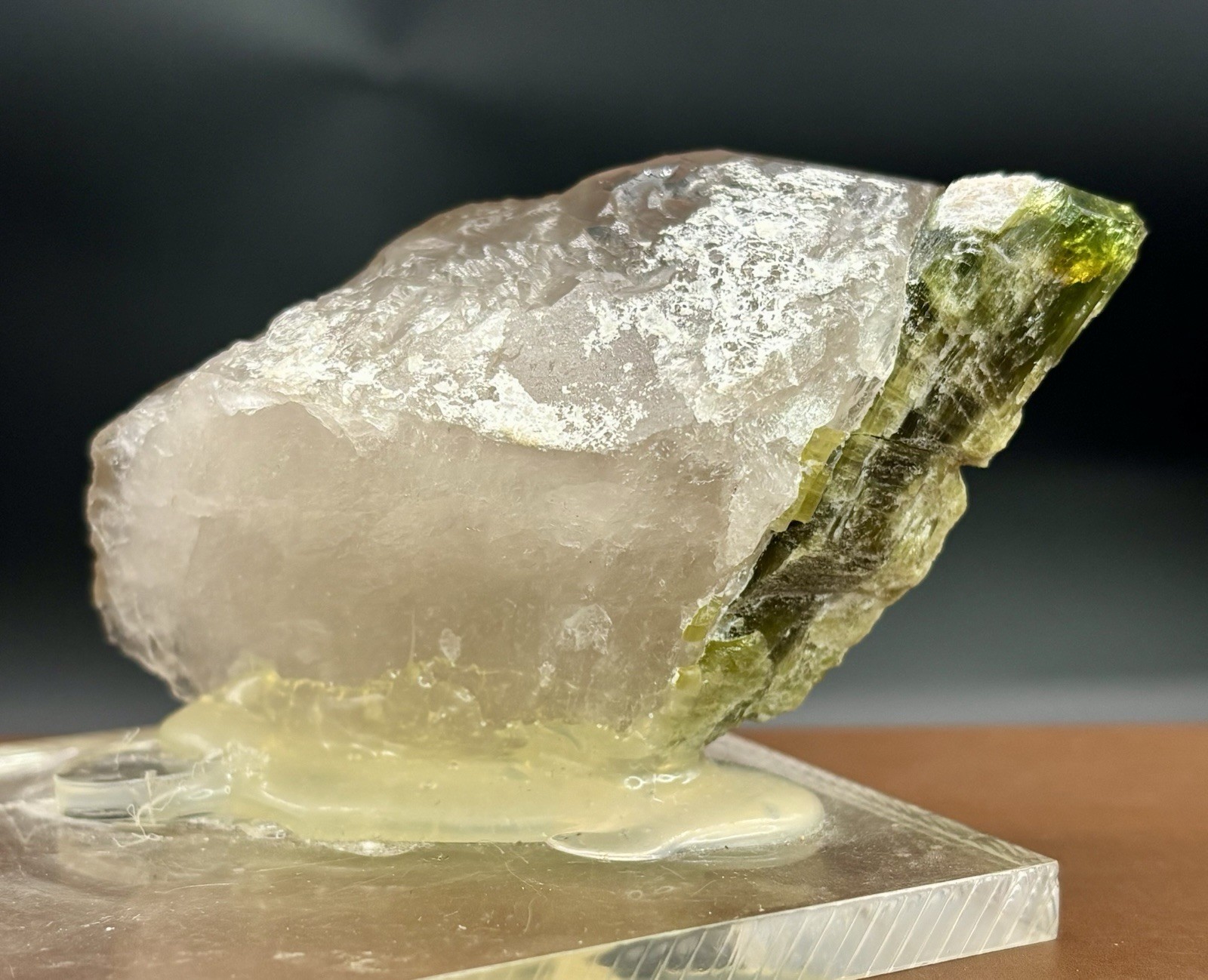 Verdelite Green Tourmaline Crystal Smoky Quartz Mineral Specimen Display Kunar