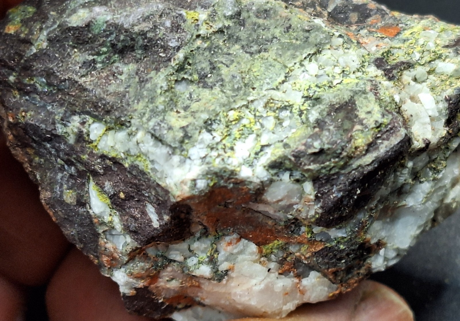 Calcite On Pretty Multi Colored Amygdaloidal Basalt From Copper Mine Michigan