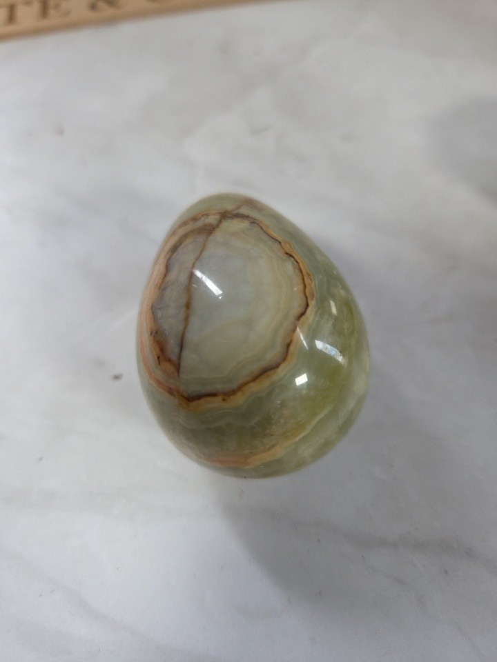 Green Onyx Stone Egg Natural Banded Calcite Polished w/ Stand 2.5″