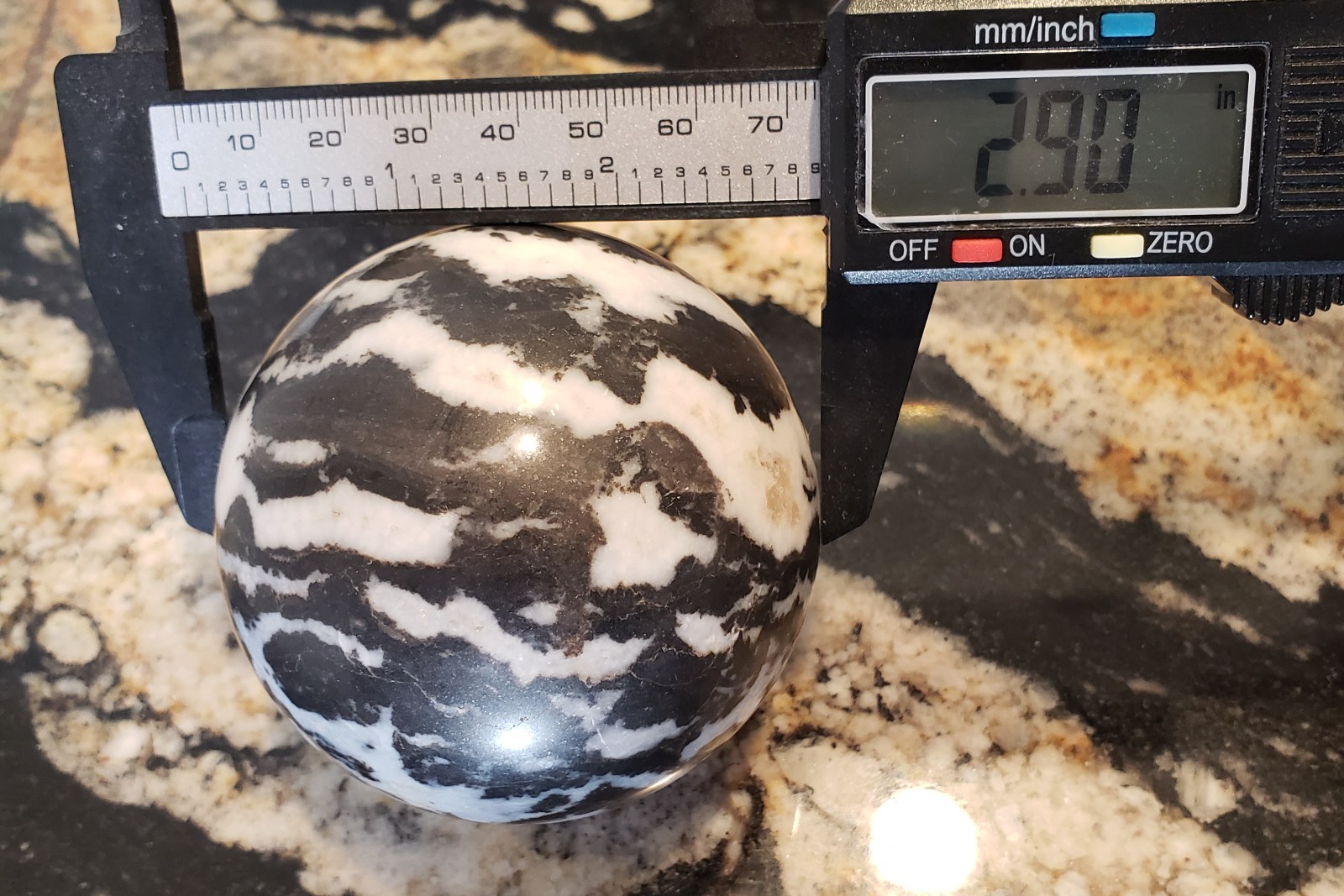 2.9″ Zebra Jasper Chalcedony Crystal Sphere Orb Ball Phosphorescent UV, 594g
