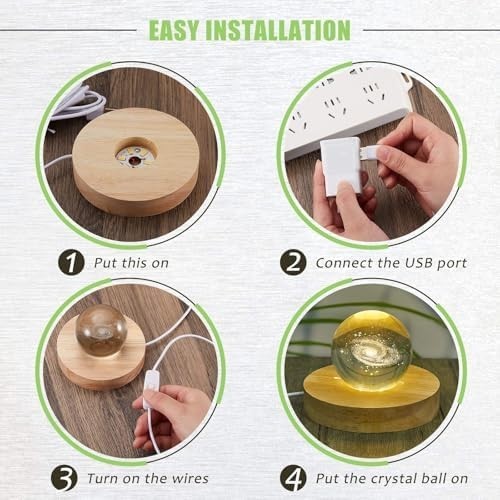 Wooden LED Light Base Display Stand for Acrylic Resin Crystal Sphere Glass Art