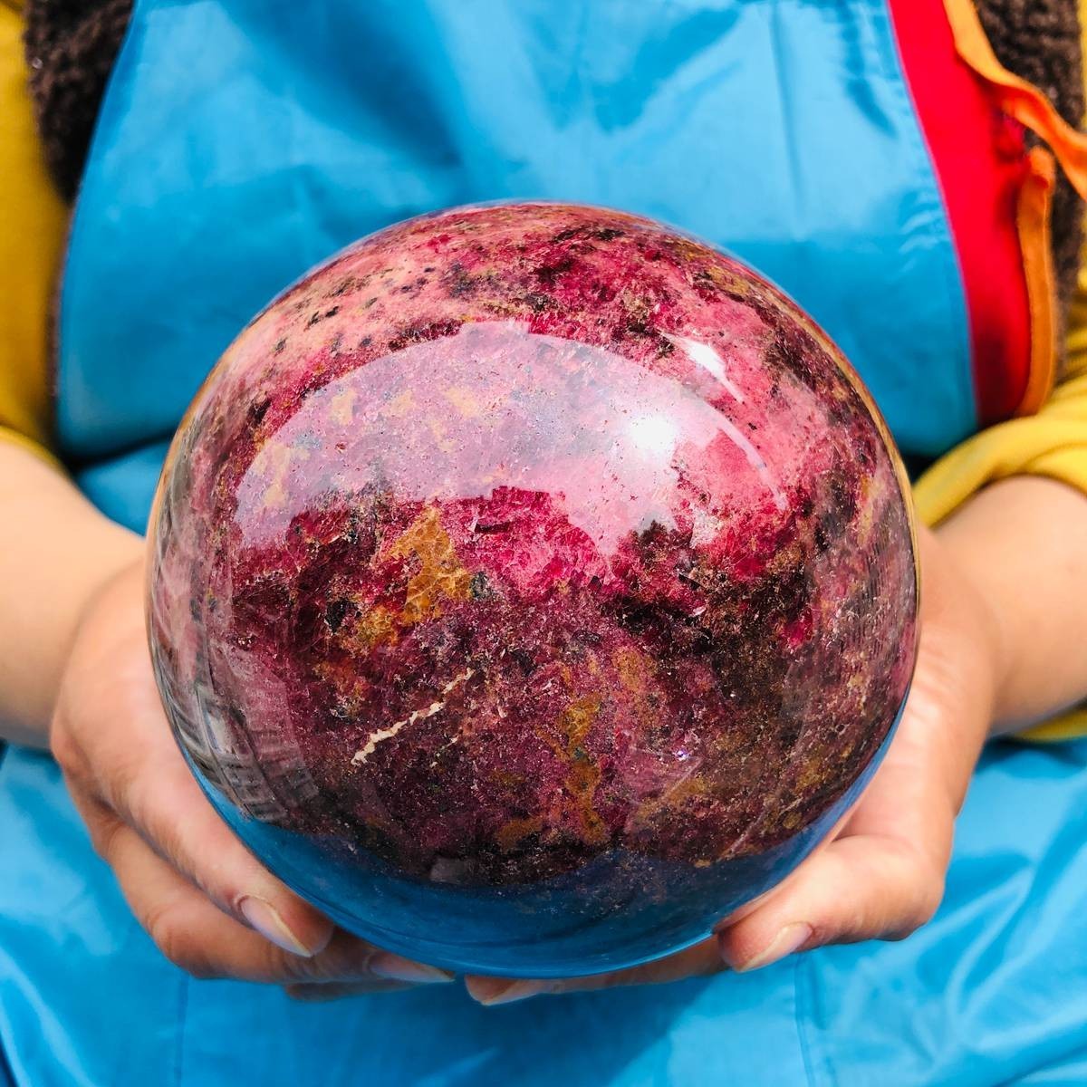 6.6LB Natural Rhodonite Crystal Sphere Pink Black Healing Gem Stone 4802