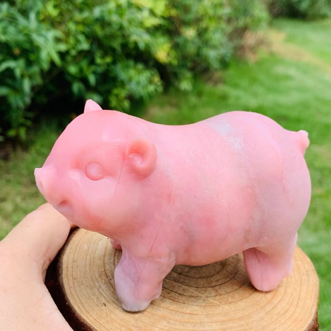 3.7″Natural Crystal Quartz Mineral Specimen Powder Aobao Handmade Carved The pig