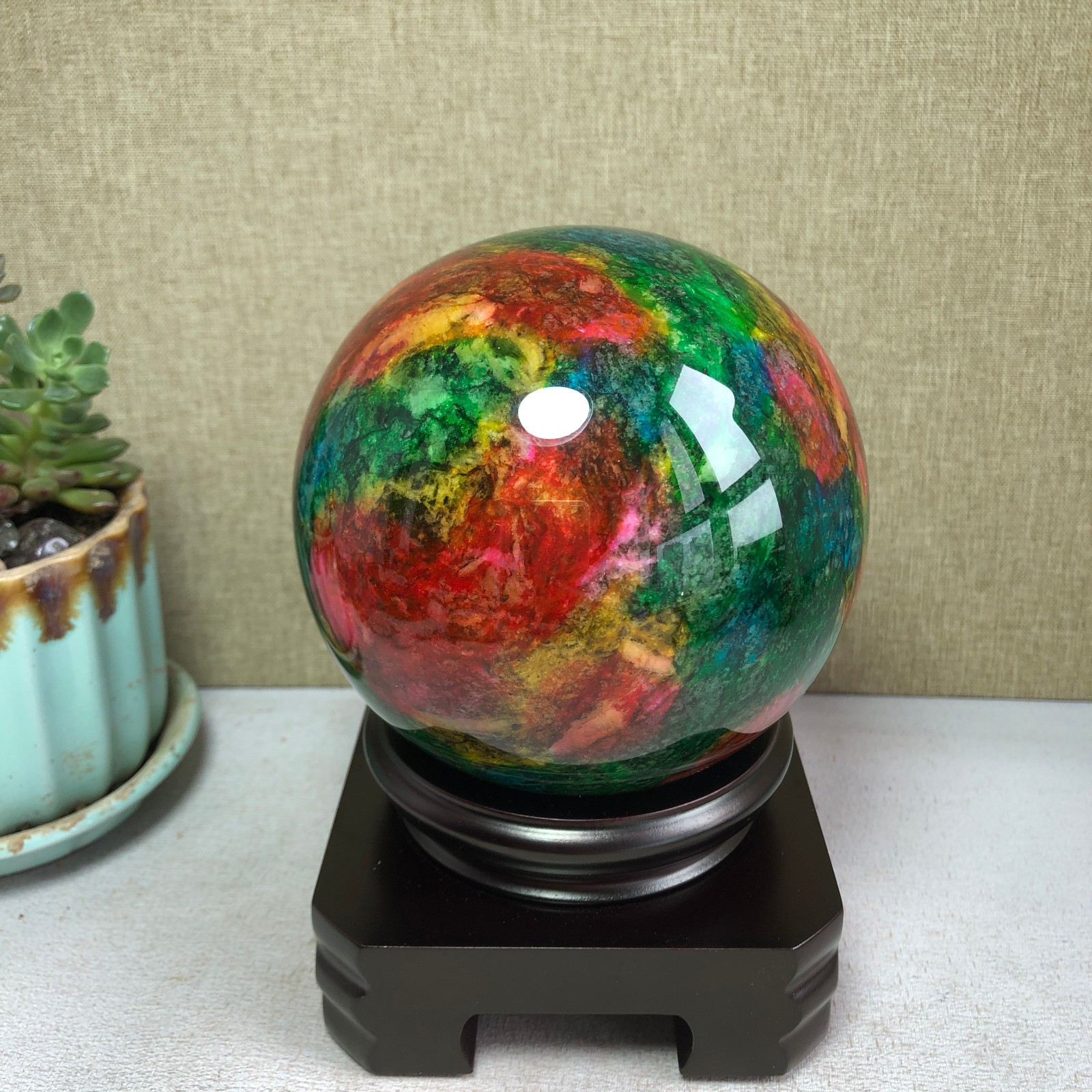Natural “Seven Colors Jade” sphere flat bottom specimen Taiwan China 99mm A4582