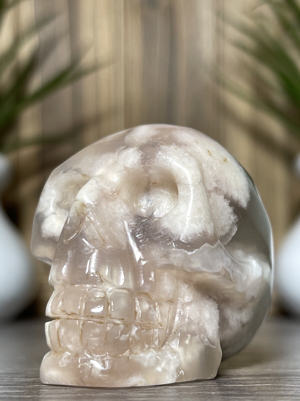 FLOWER AGATE SKULL – Mineral Blosssom Carving Chakra Crystal Statue Witch Decor