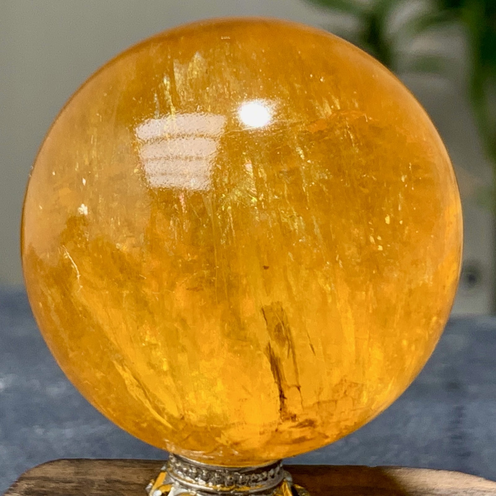 126G Natural yellow fluorite and mica symbiotic crystal ball healing