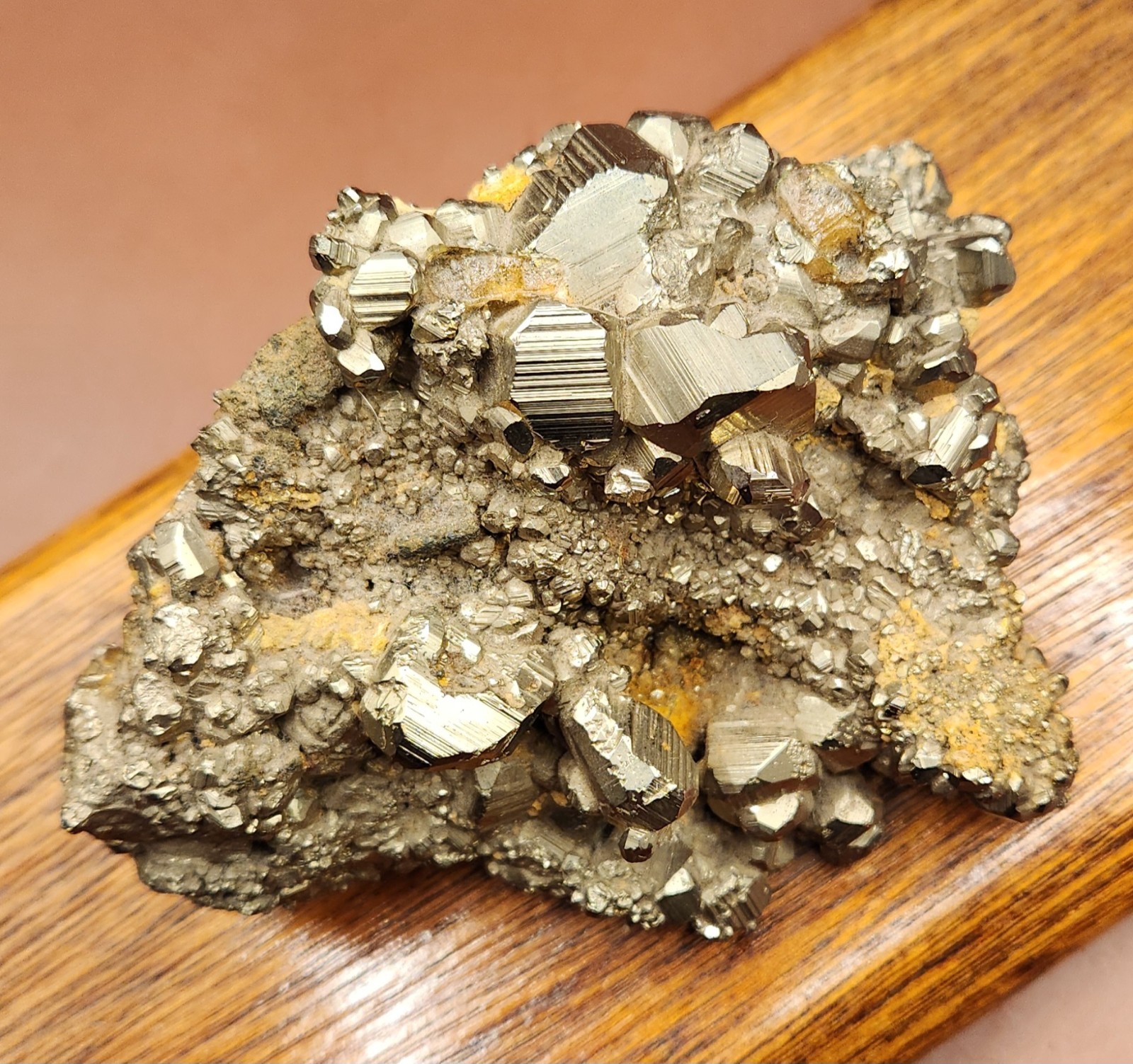 Peruvian Pyrite Crystal Cluster Cubic Striated Mineral Specimen on Base 2.4 lbs