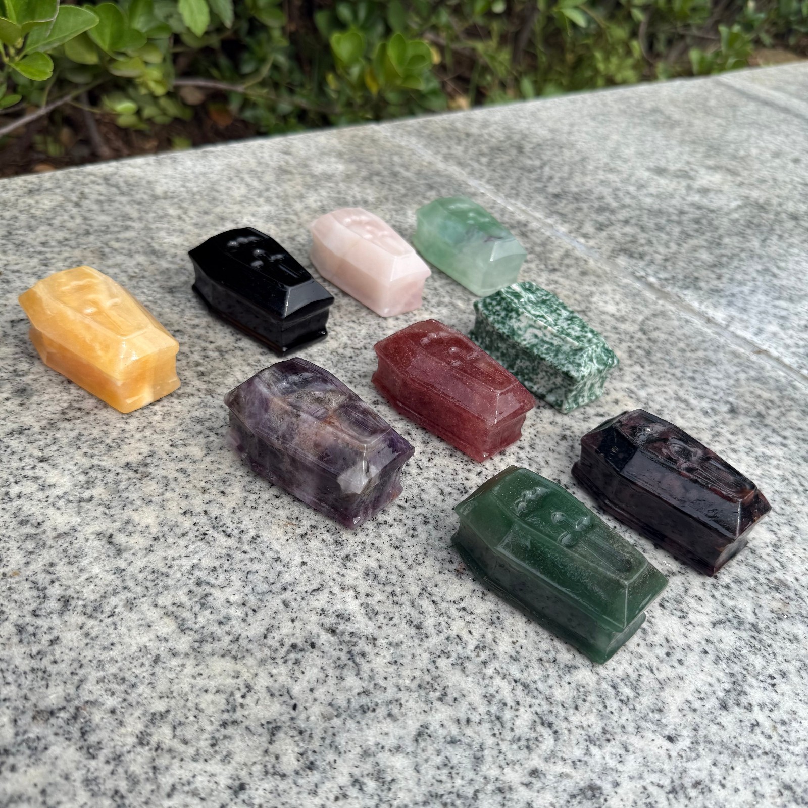 2.7″Natural Mixing Cross Coffin Carved Reiki Crystal Decor heal random 5pc
