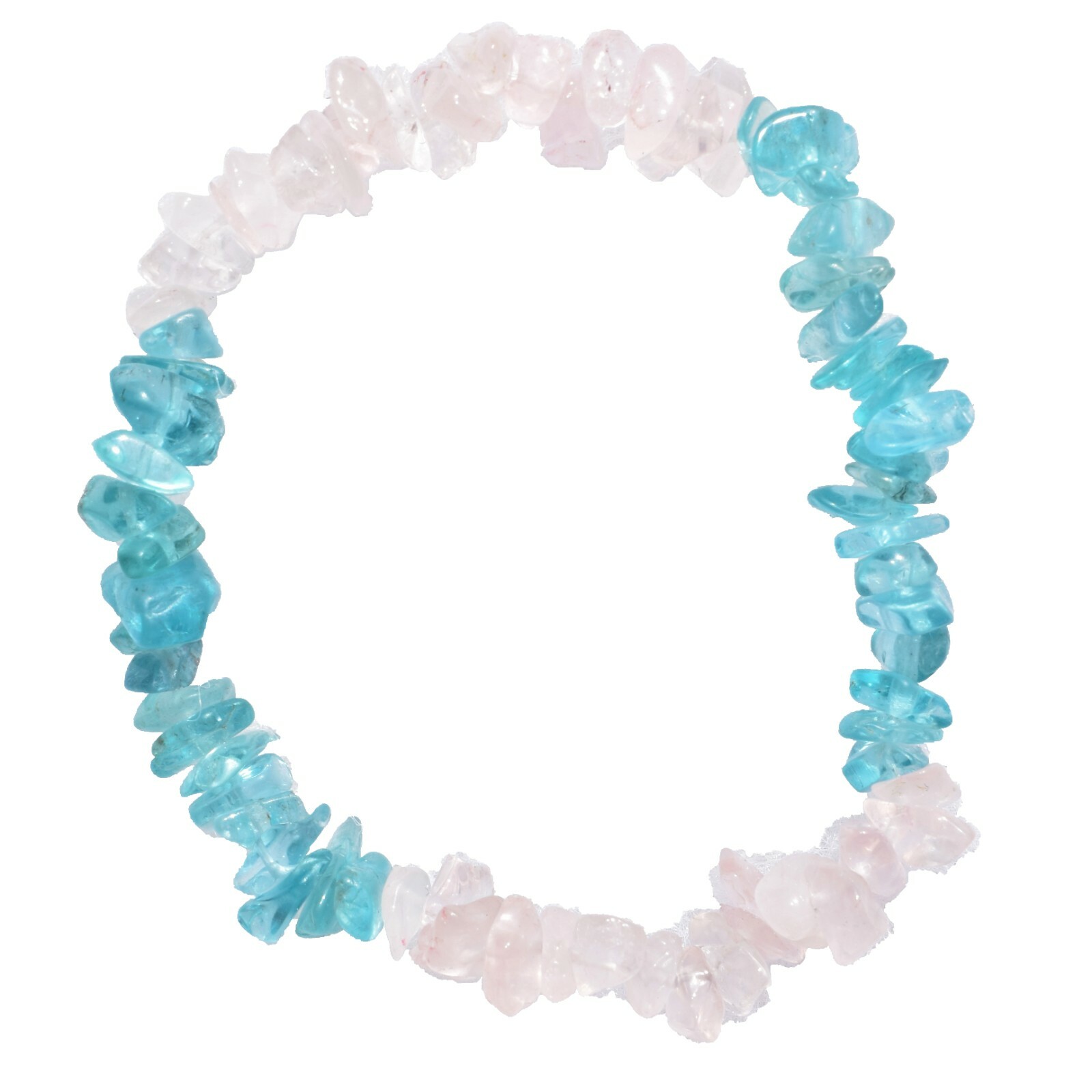 CHARGED Blue Apatite Rose Quartz Crystal Chip Stretchy Bracelet + Selenite Heart