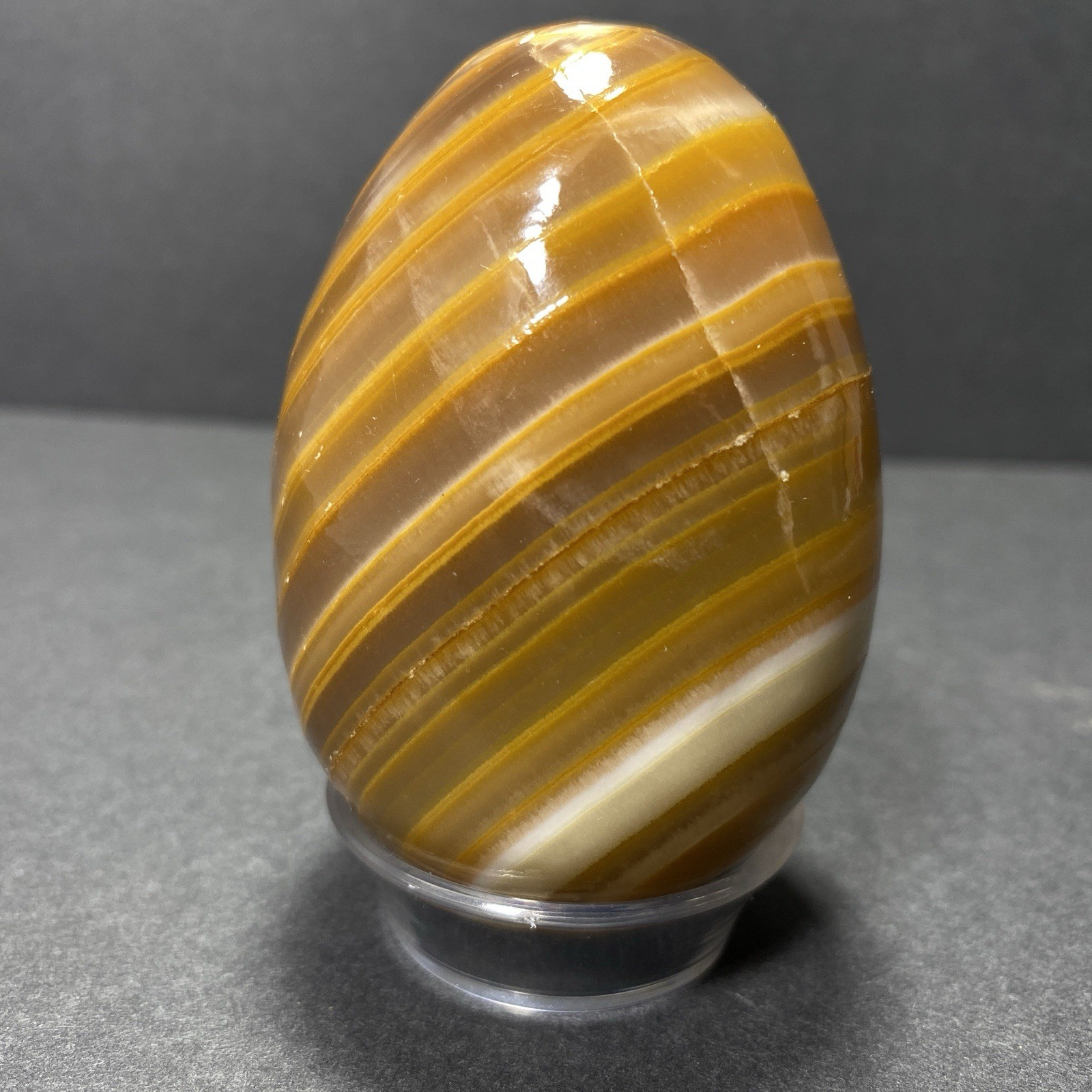 Natural Onyx Stone Egg With Stand Hand Polished Banded Agate Calcite Crystal