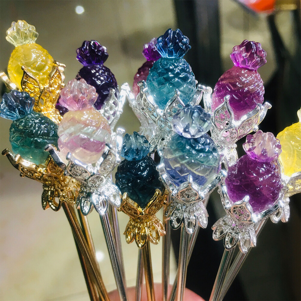 5pc Natural Fluorite Carved Rose Flower Hairpin Quartz Crystal Reiki Healing New