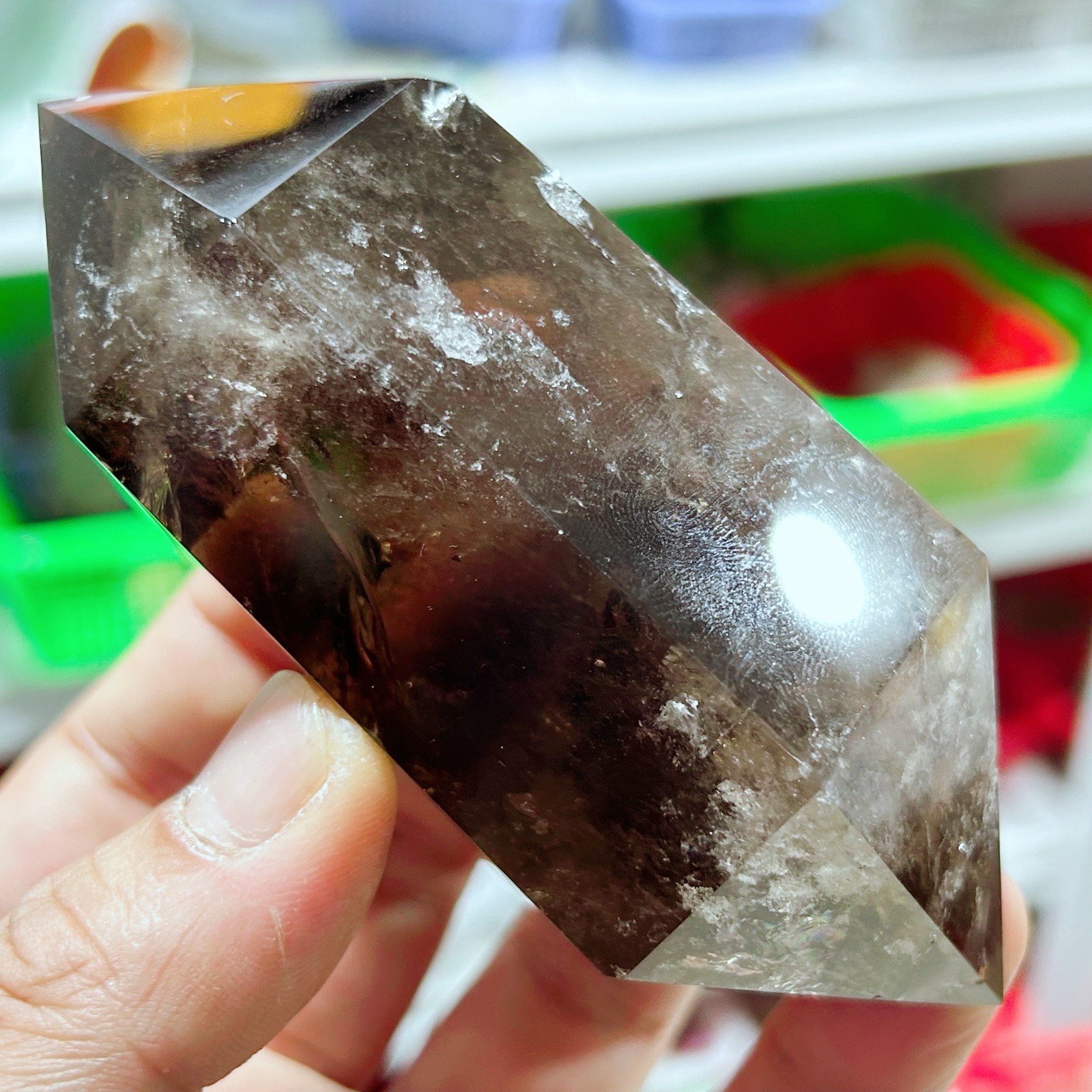 0.77LB Natural Smoky Quartz Obelisk Crystal Double Point Healing G7725