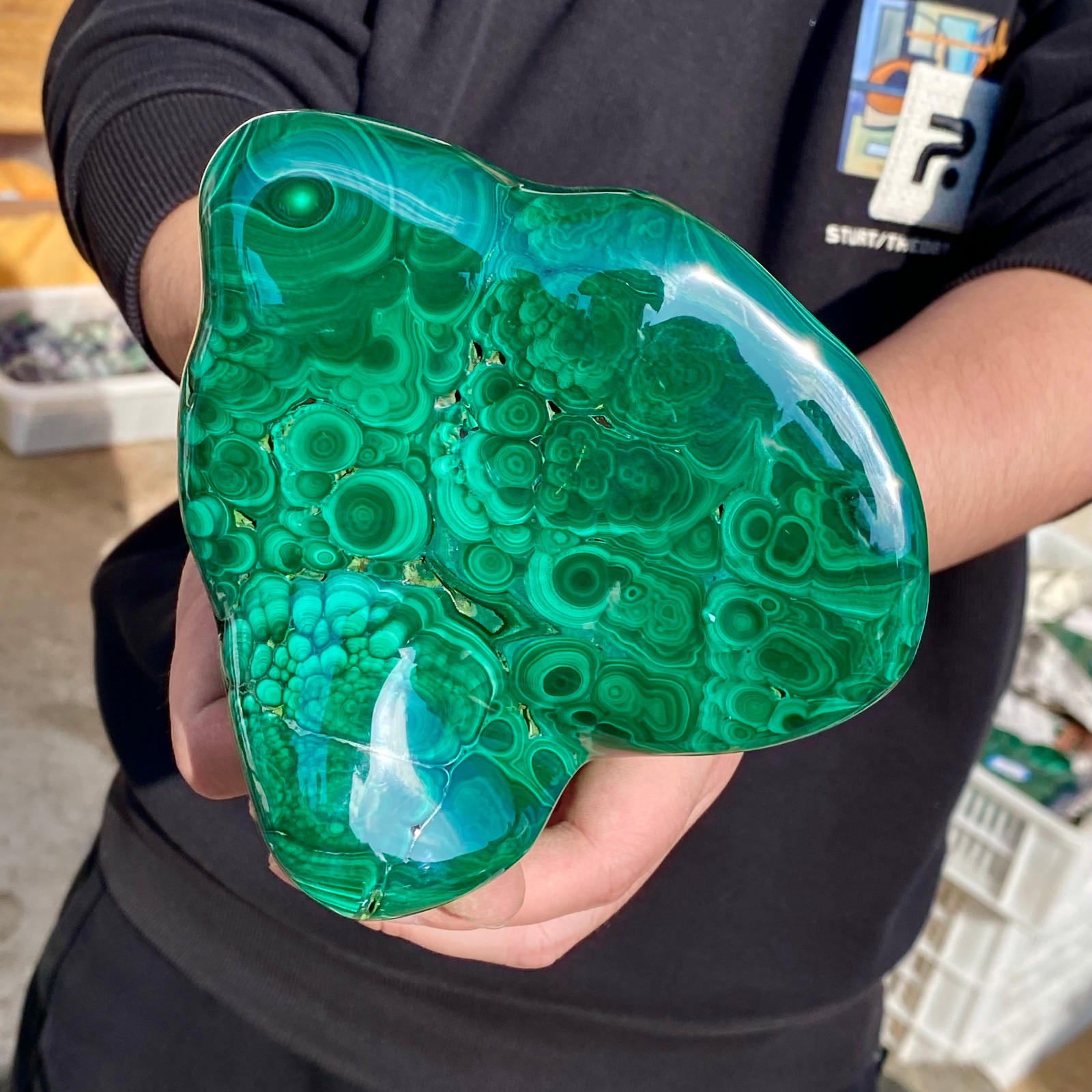 2.07LB Large Natural glossy malachite transparent cluster rough mineral sample