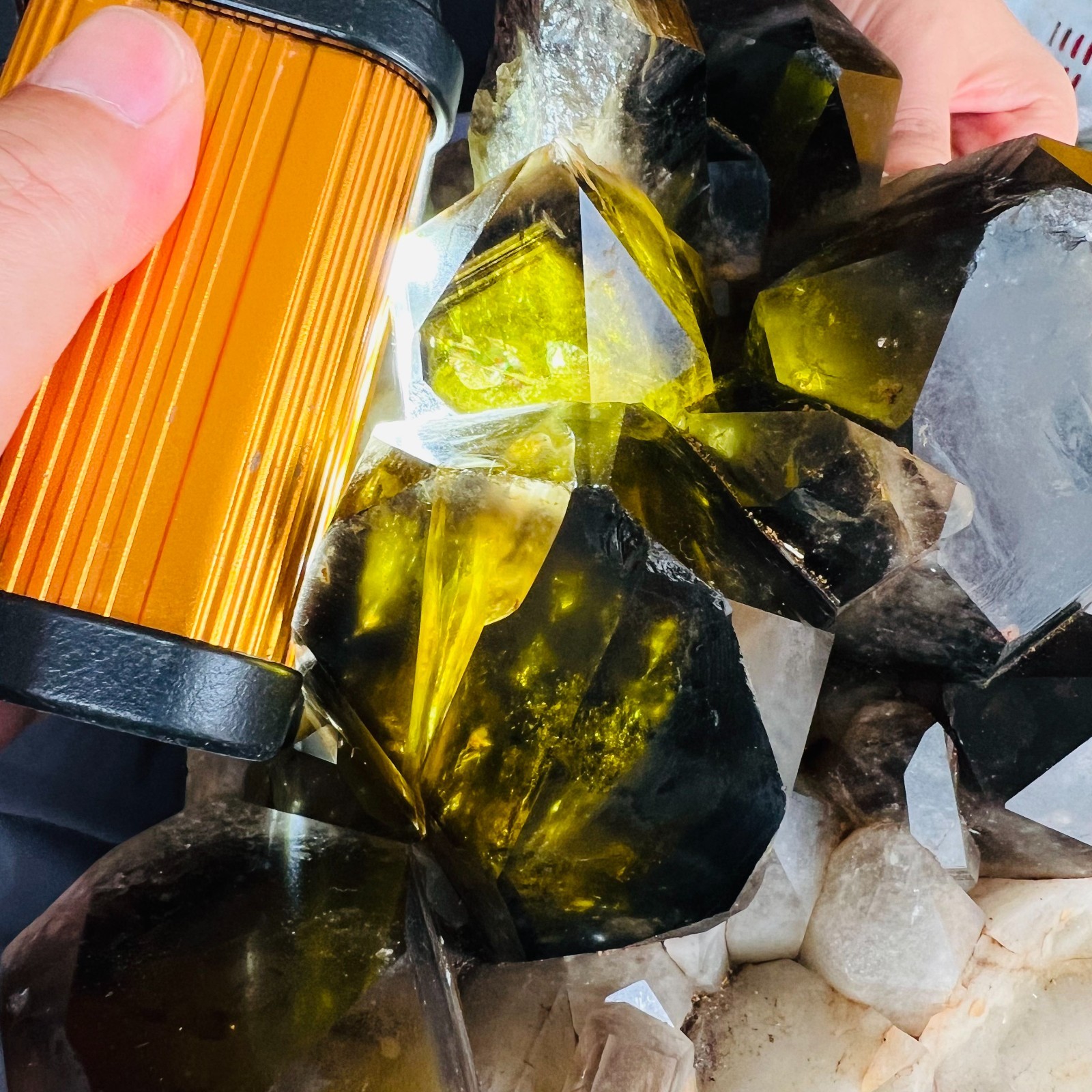 14.3LB natural Crystal black yellow clusters Aura Quartz Crystal Healing