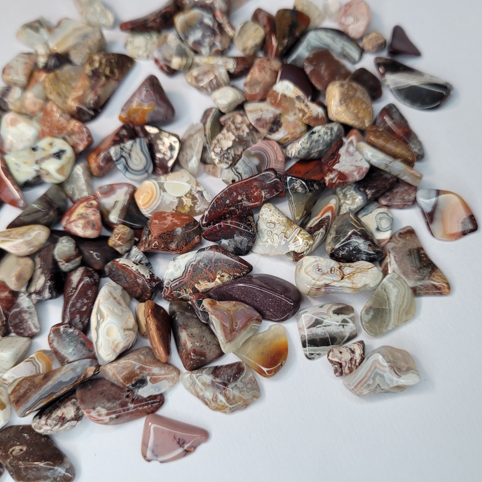 Mexican Crazy Lace Agate Stone Tumbles in Vintage 4 oz Apothecary Glass Jar