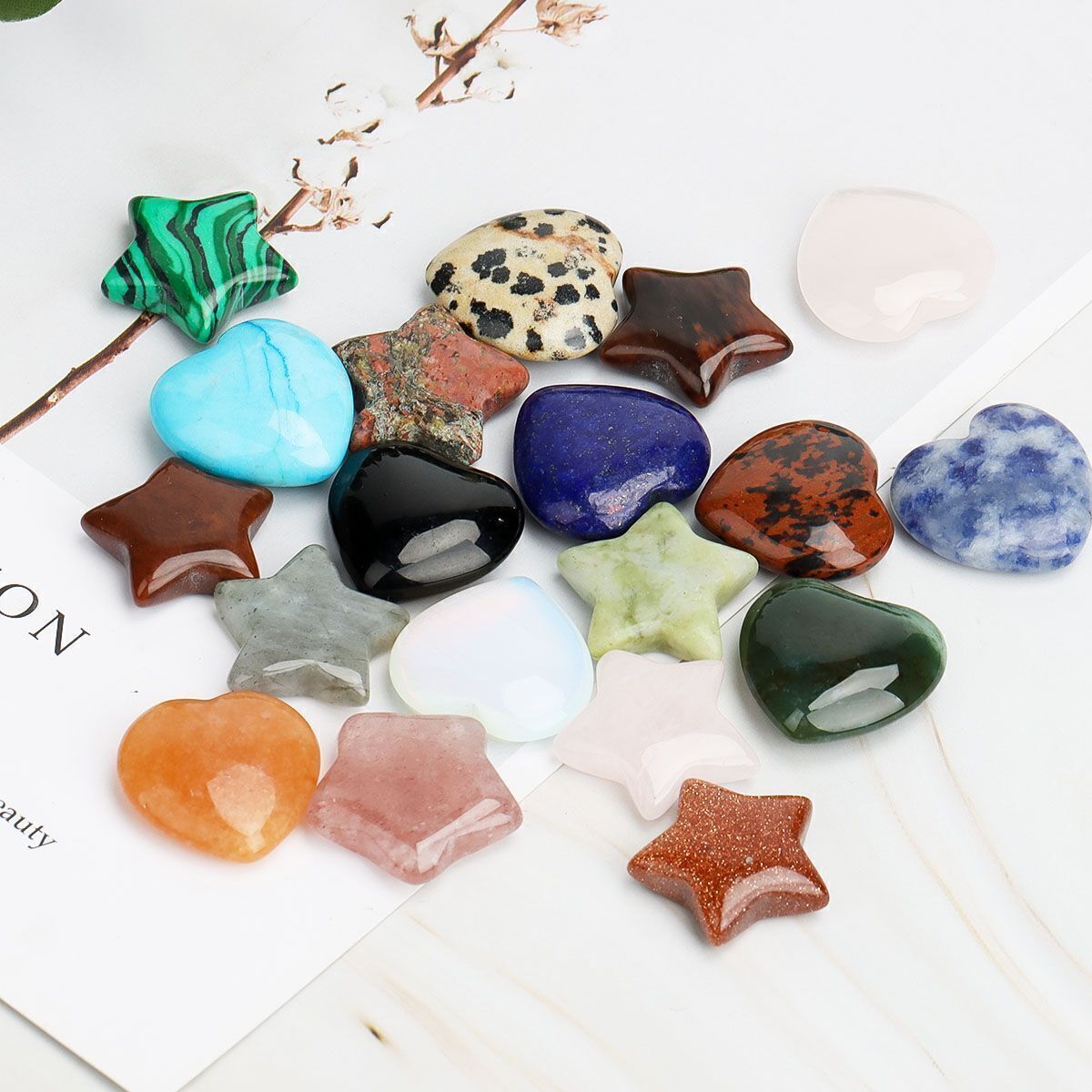10PCS Natural Crystal Star Quartz Carved Heart Shaped Healing Love Gemstone