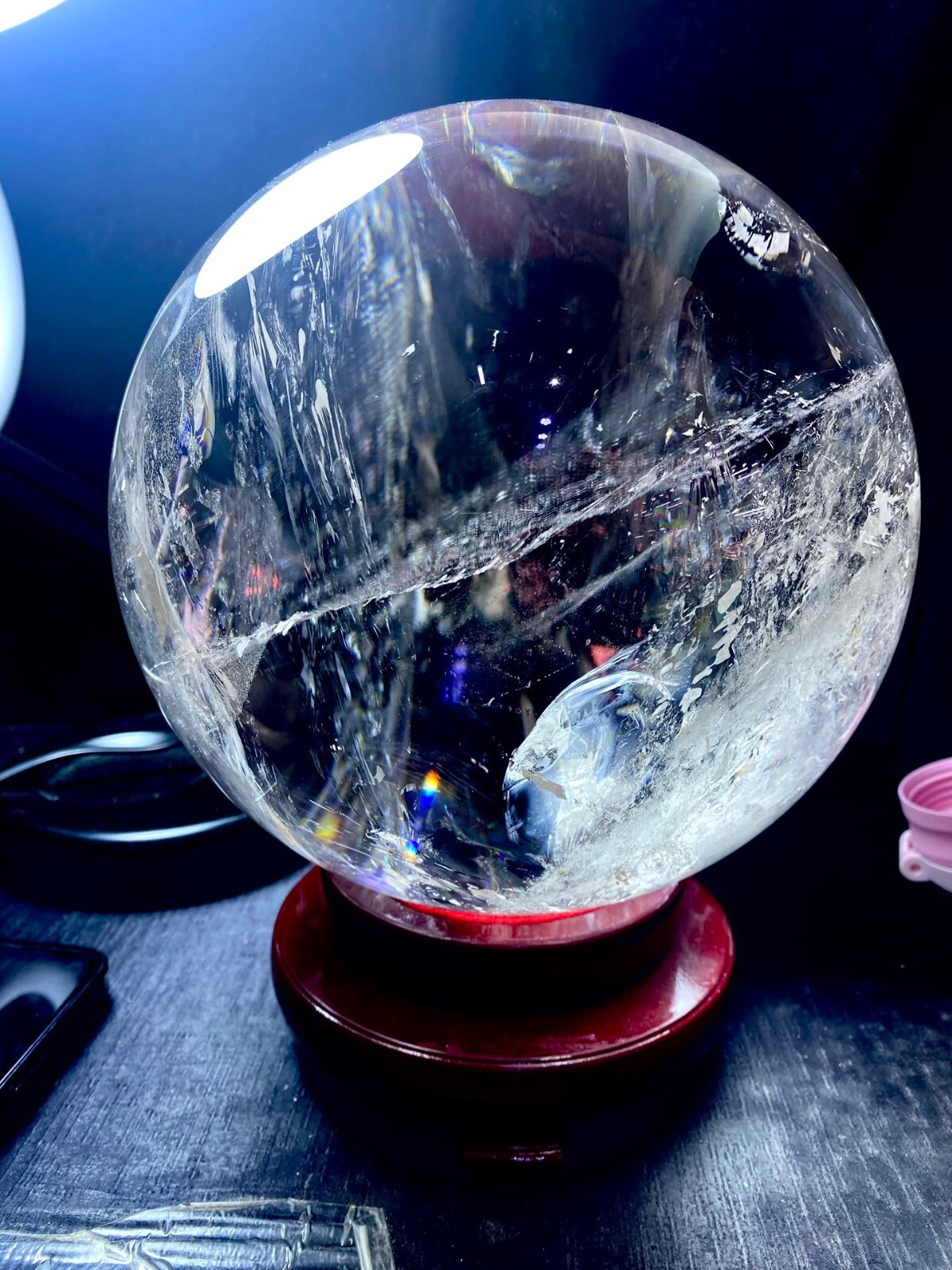 32.54LB Large Natural Clear Quartz Sphere White Crystal Ball Healing + Stand