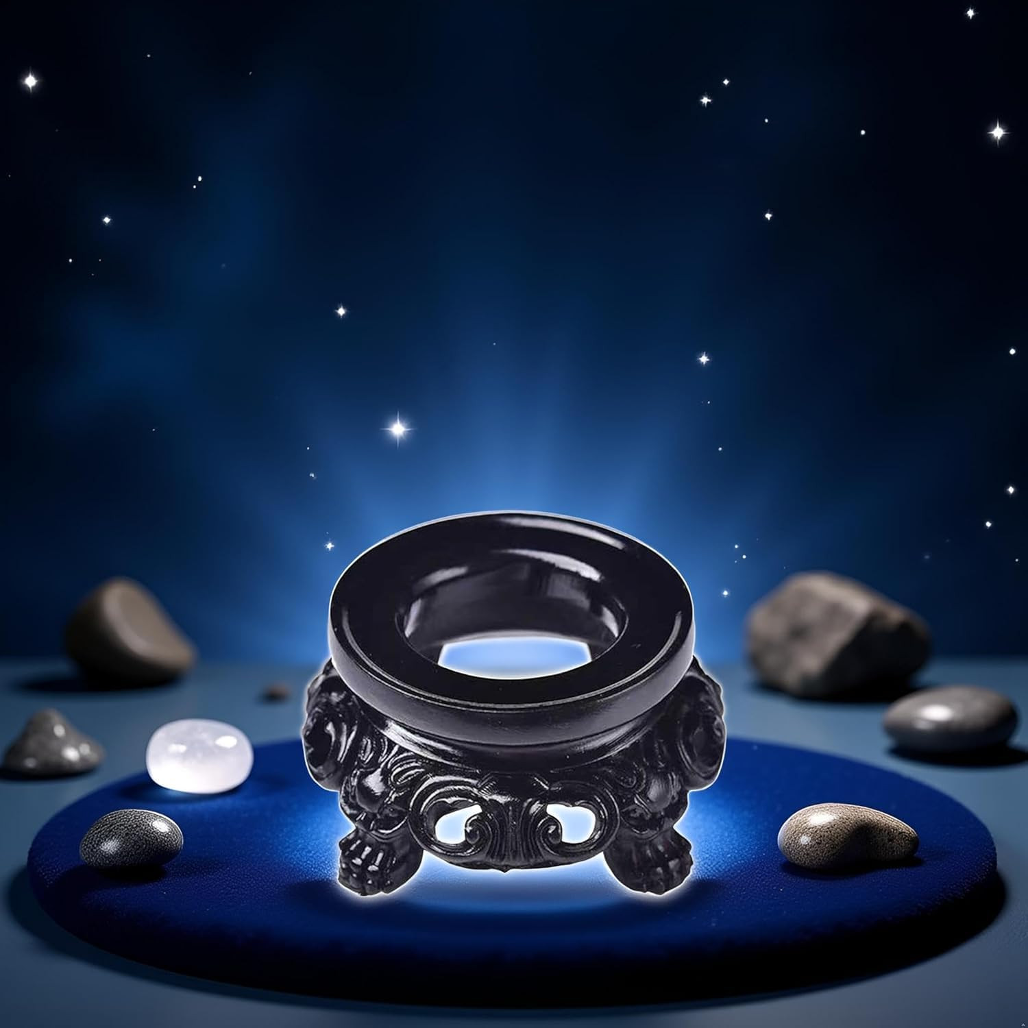 Black Wooden Display Stand for Crystal Sphere Quartz Ball Holder, Hollow Wood St