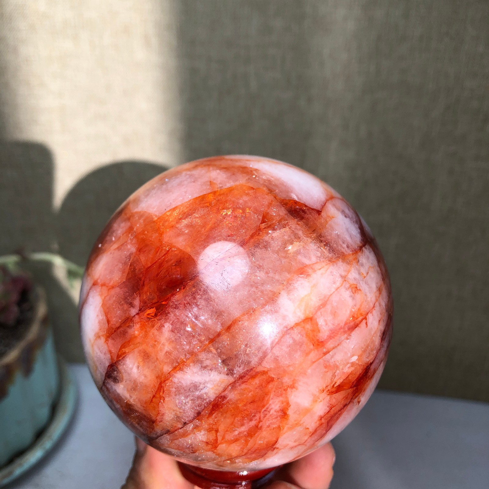 69mm Natural Red gum flower Crystal gemstone sphere ball Specimen 497g A3099