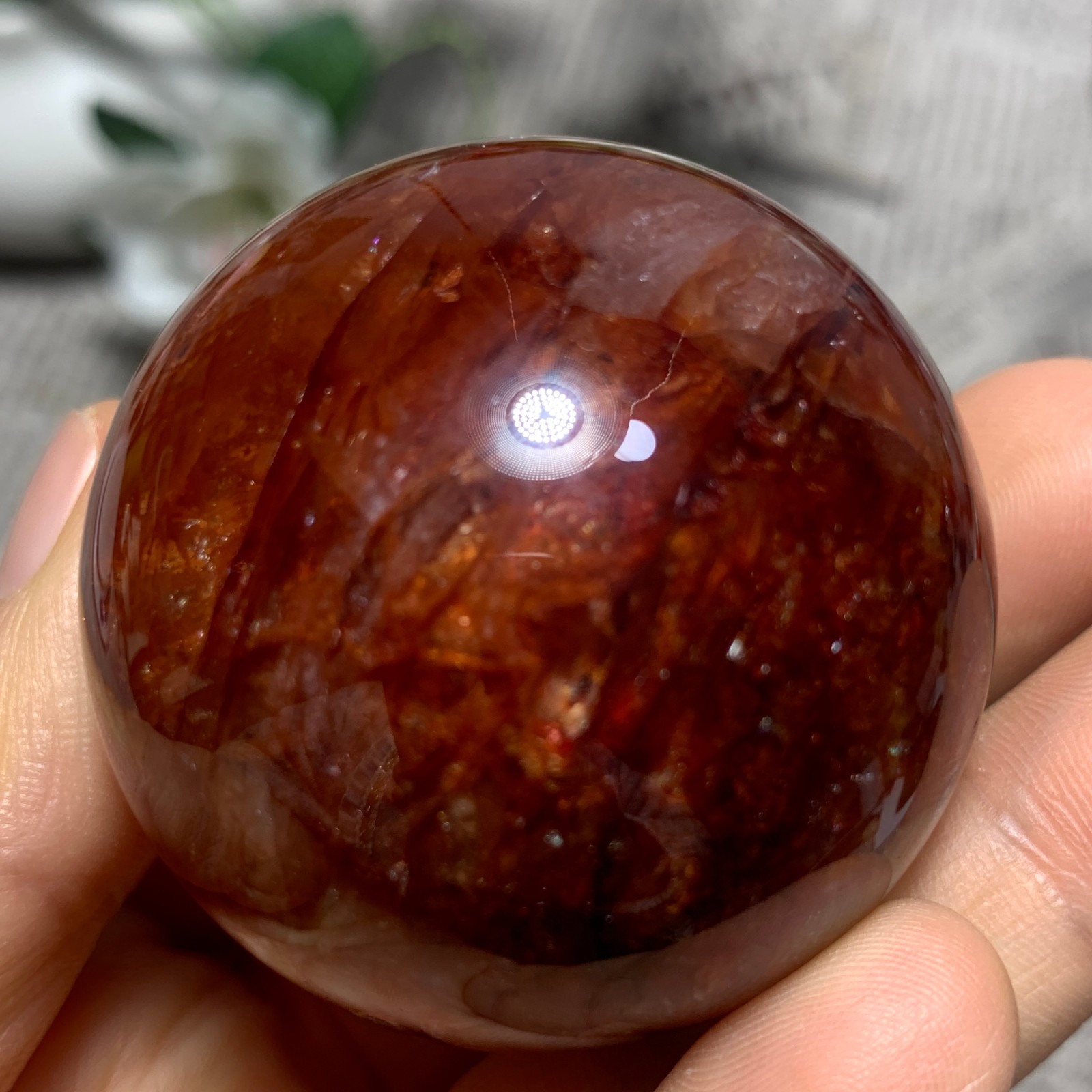 153G Natural Red Gum Flower Ball Crystal Sphere Specimen Energy Healing Reiki
