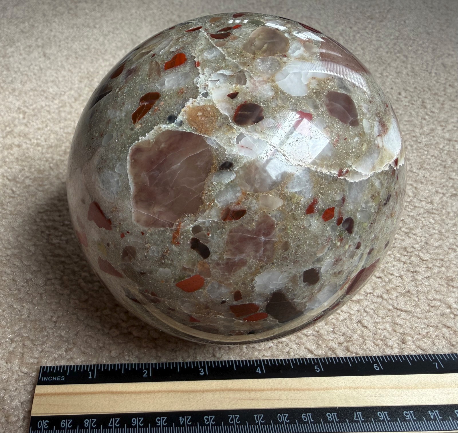 8.75lb Michigan Puddingstone Pudding Stone 5 1/2″ custom made beautiful SPHERE