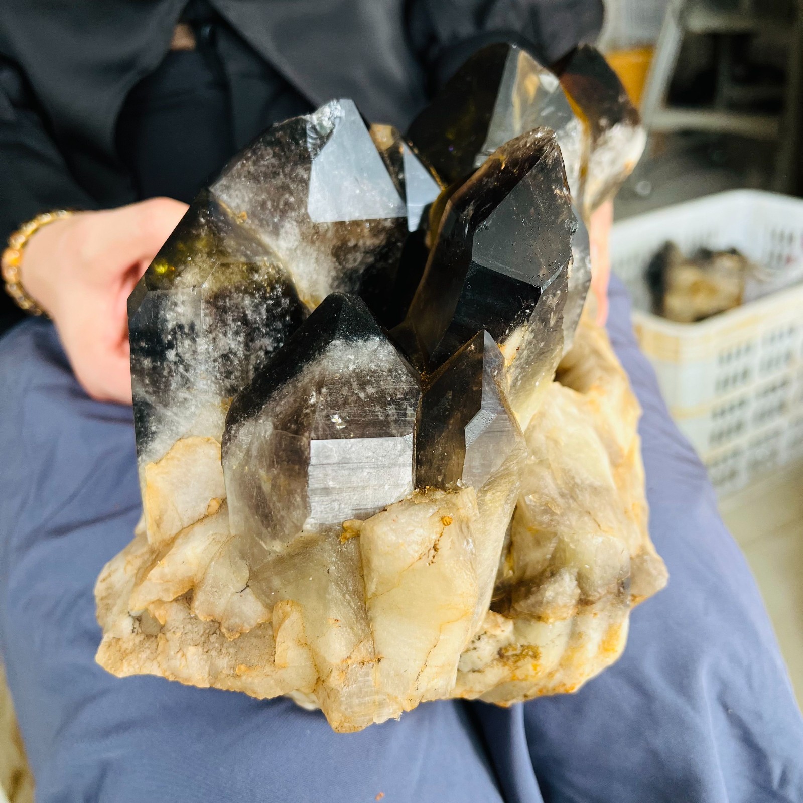 14.3LB natural Crystal black yellow clusters Aura Quartz Crystal Healing
